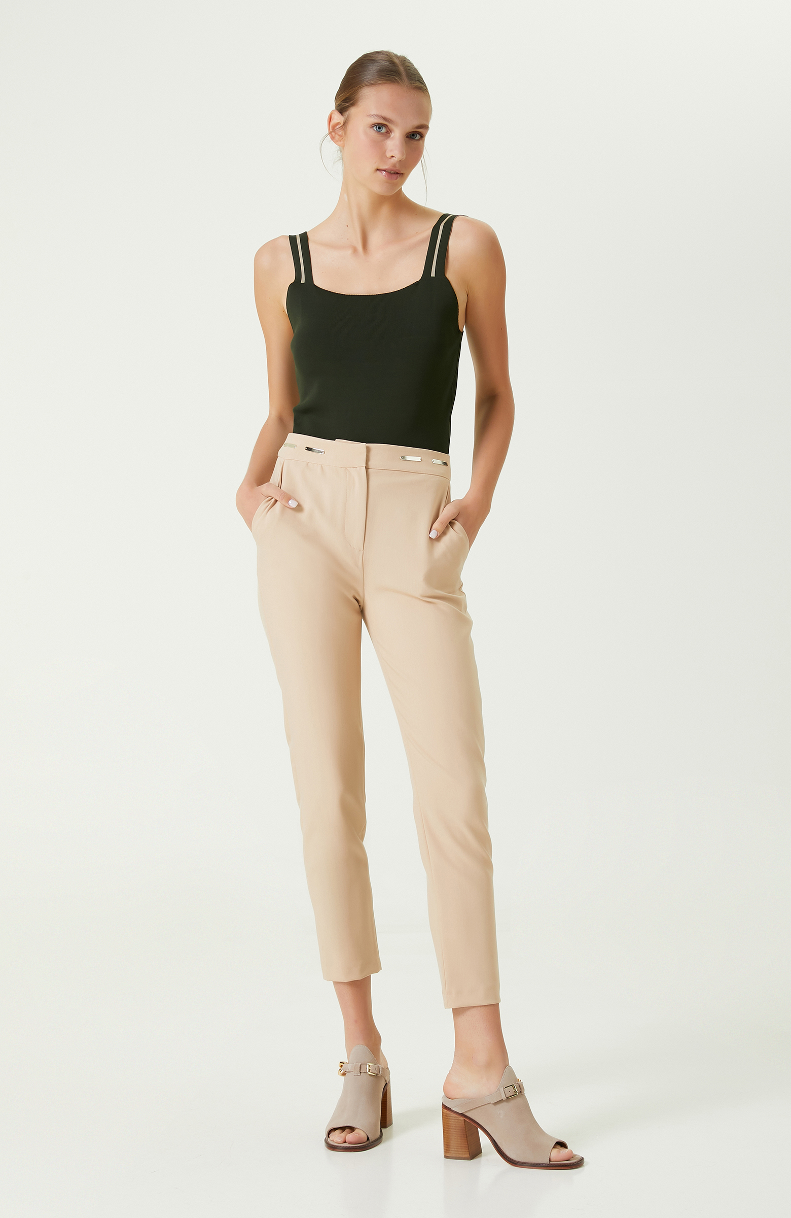 Bej Dar Paça Smart Casual Pantolon