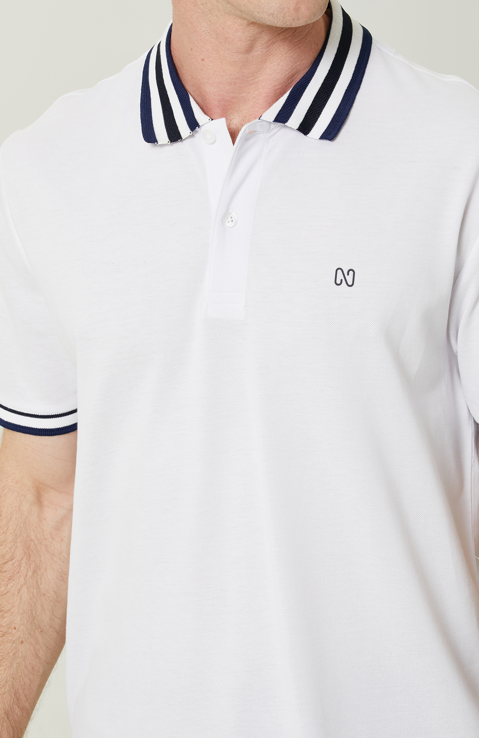 Beyaz Mavi Kısa Kollu Polo Yaka Tshirt