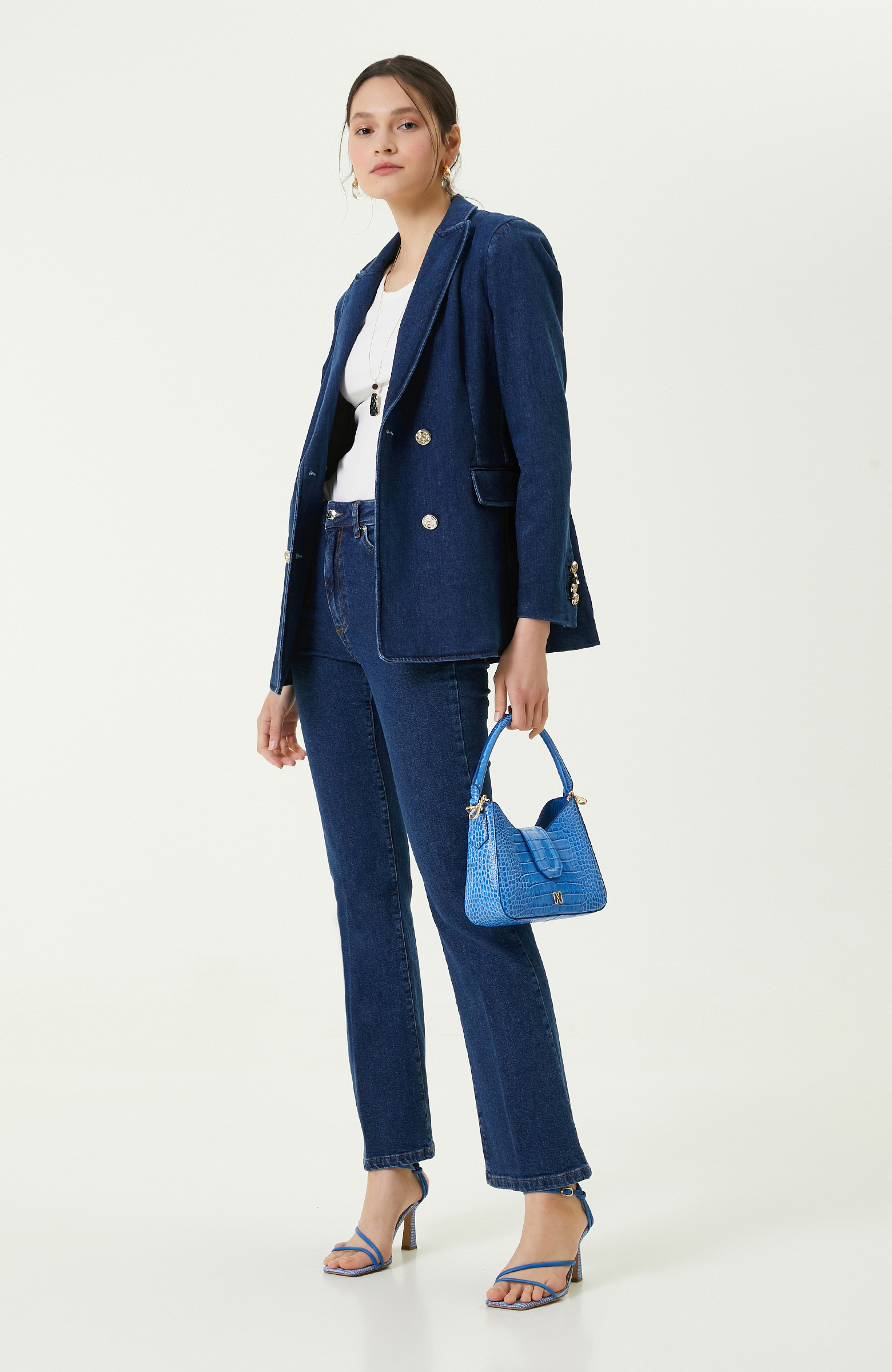 Açık Indigo Mavi Denim Ceket