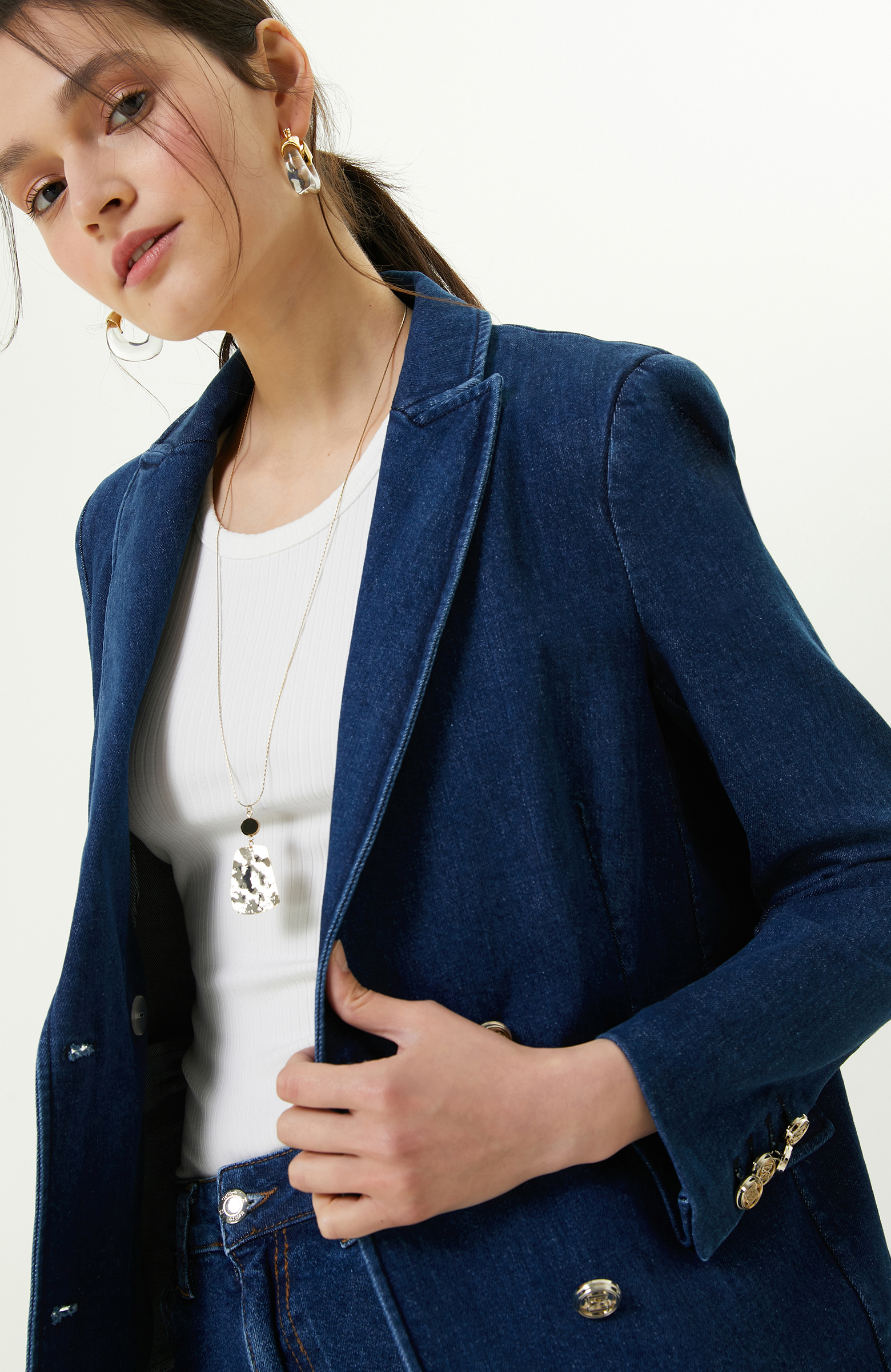 Açık Indigo Mavi Denim Ceket