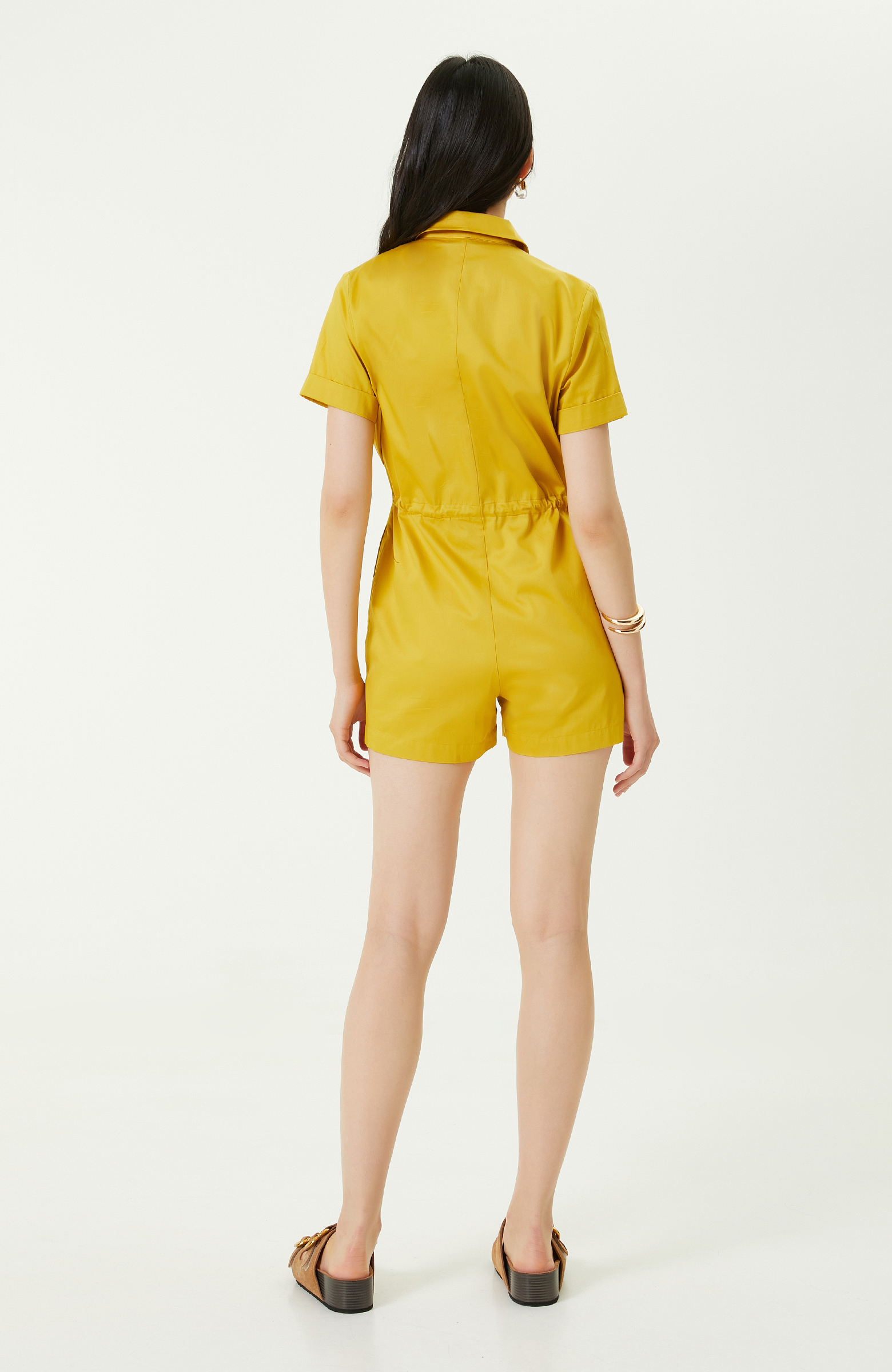 Safran Rengi Kısa Kollu Mini Tulum