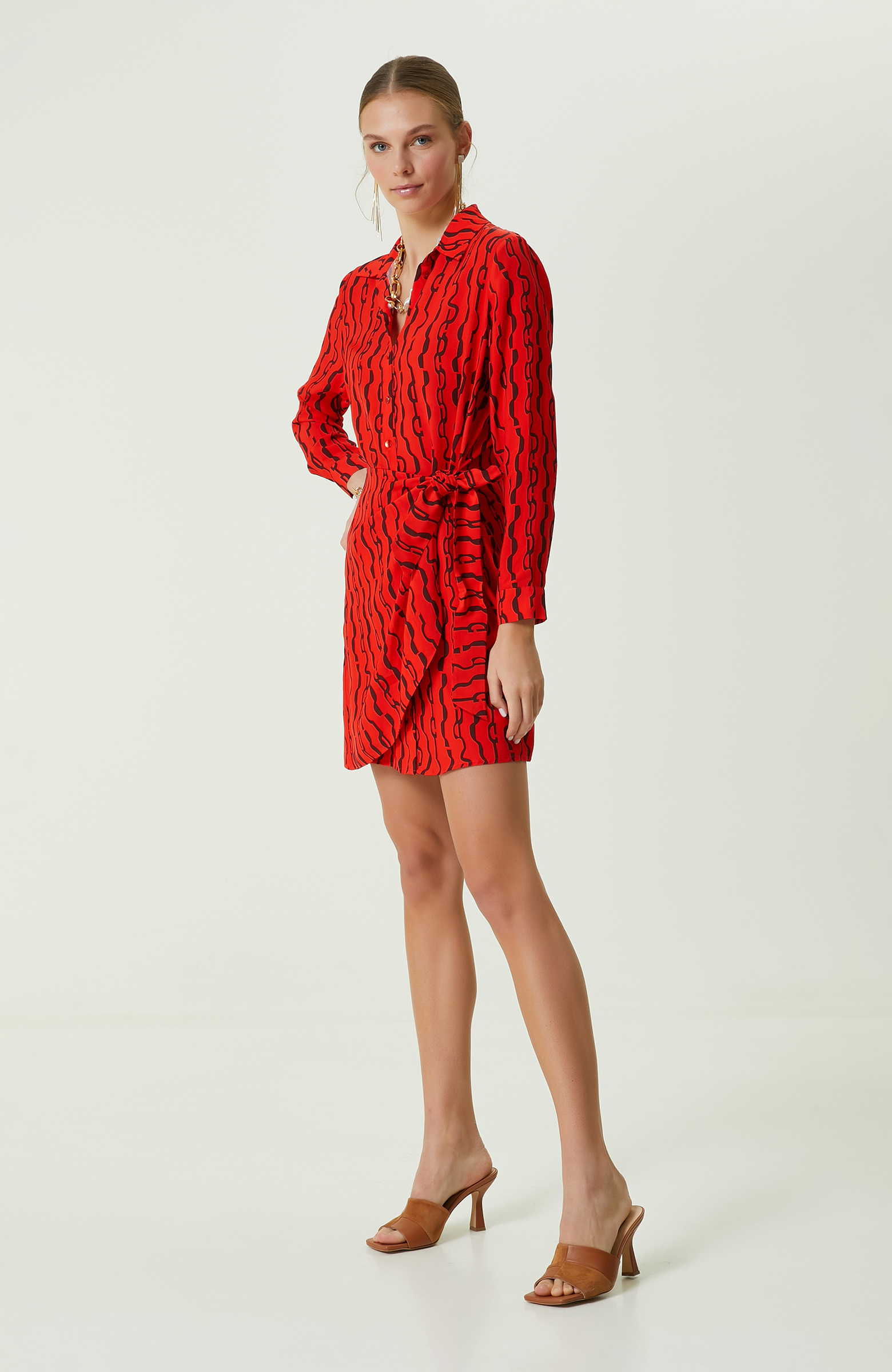 Nar Çiçeği Uzun Kollu Mini Elbise