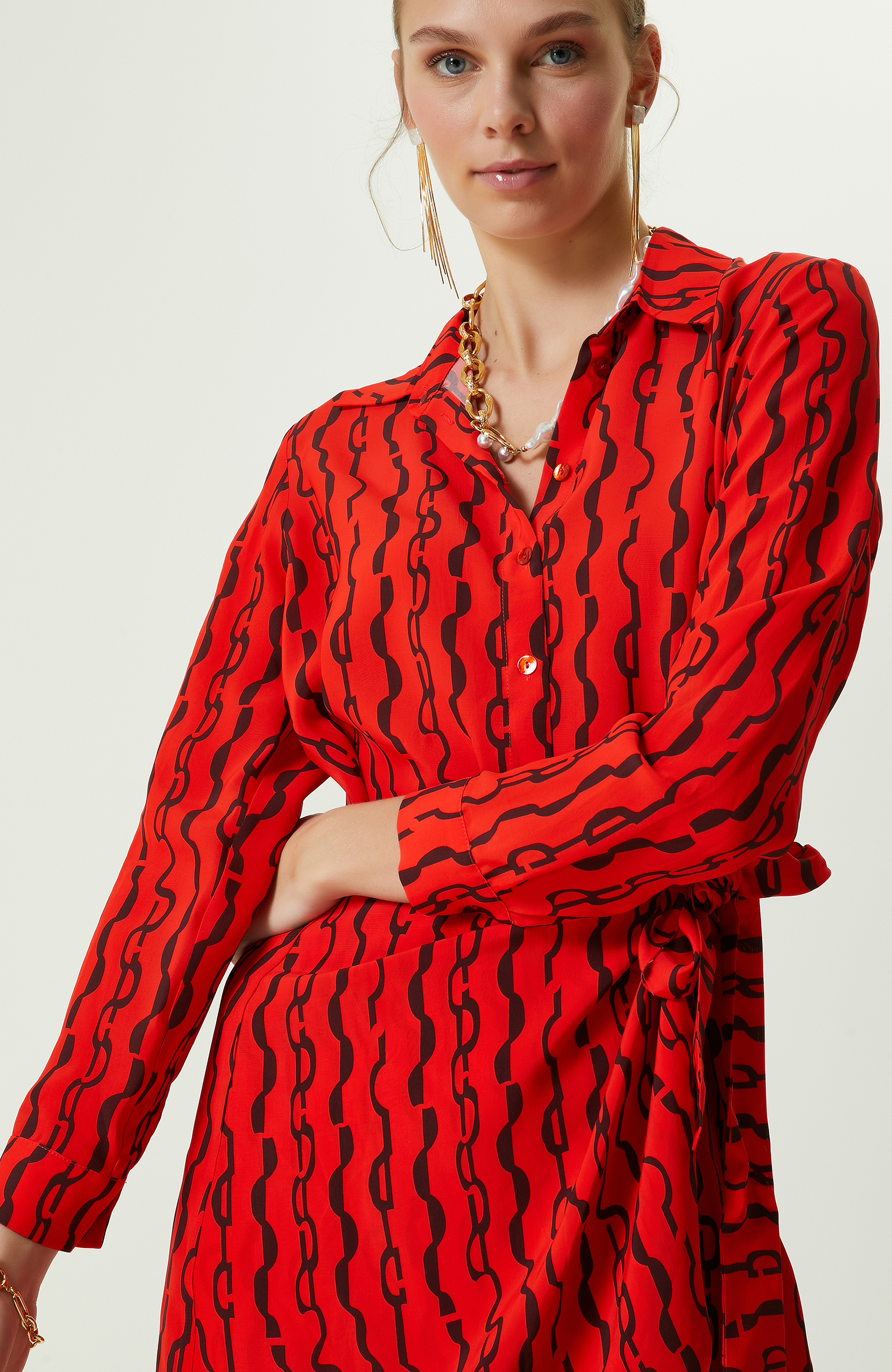 Nar Çiçeği Uzun Kollu Mini Elbise