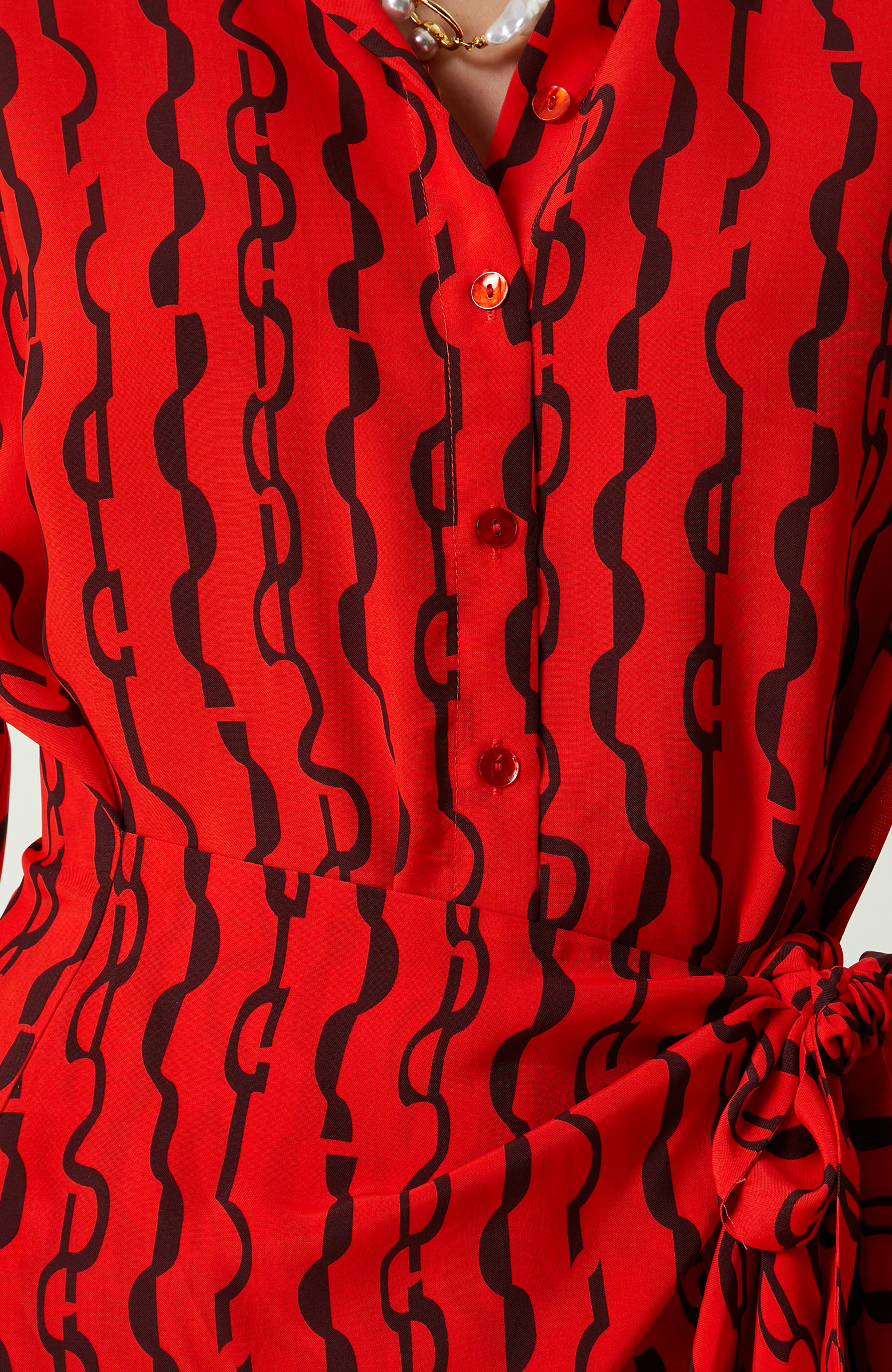 Nar Çiçeği Uzun Kollu Mini Elbise