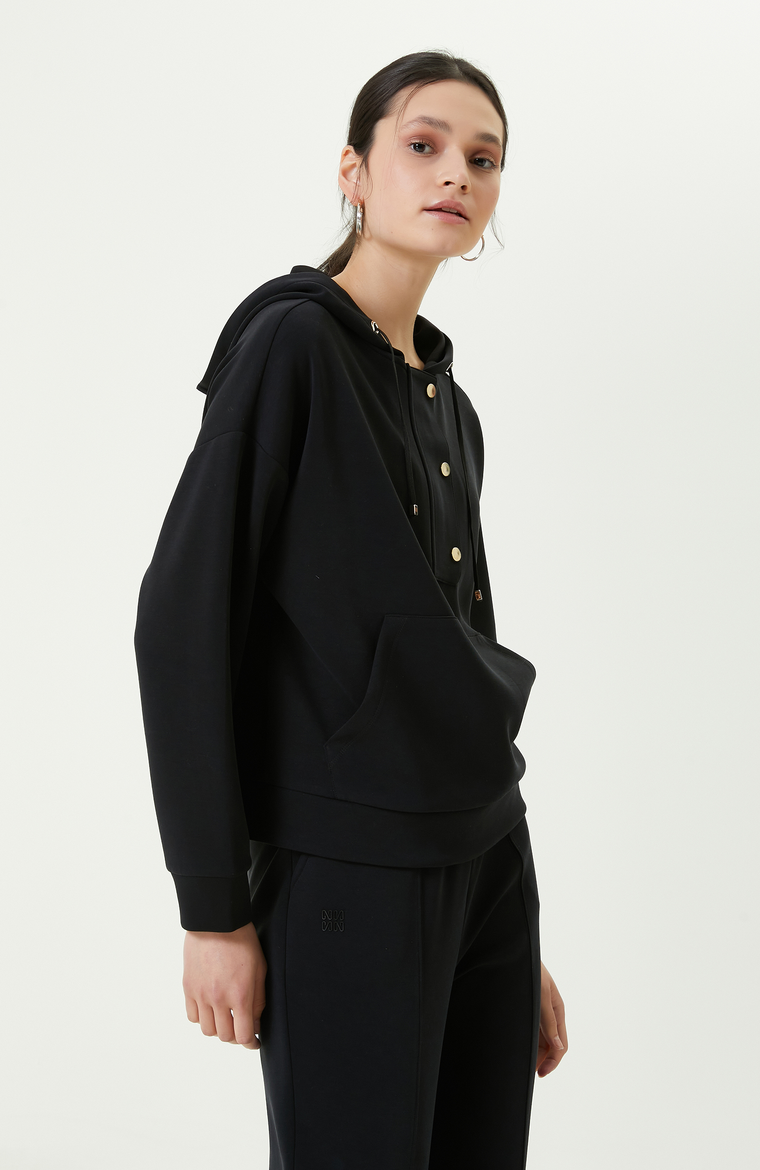 Fermuar Detaylı Siyah Sweatshirt