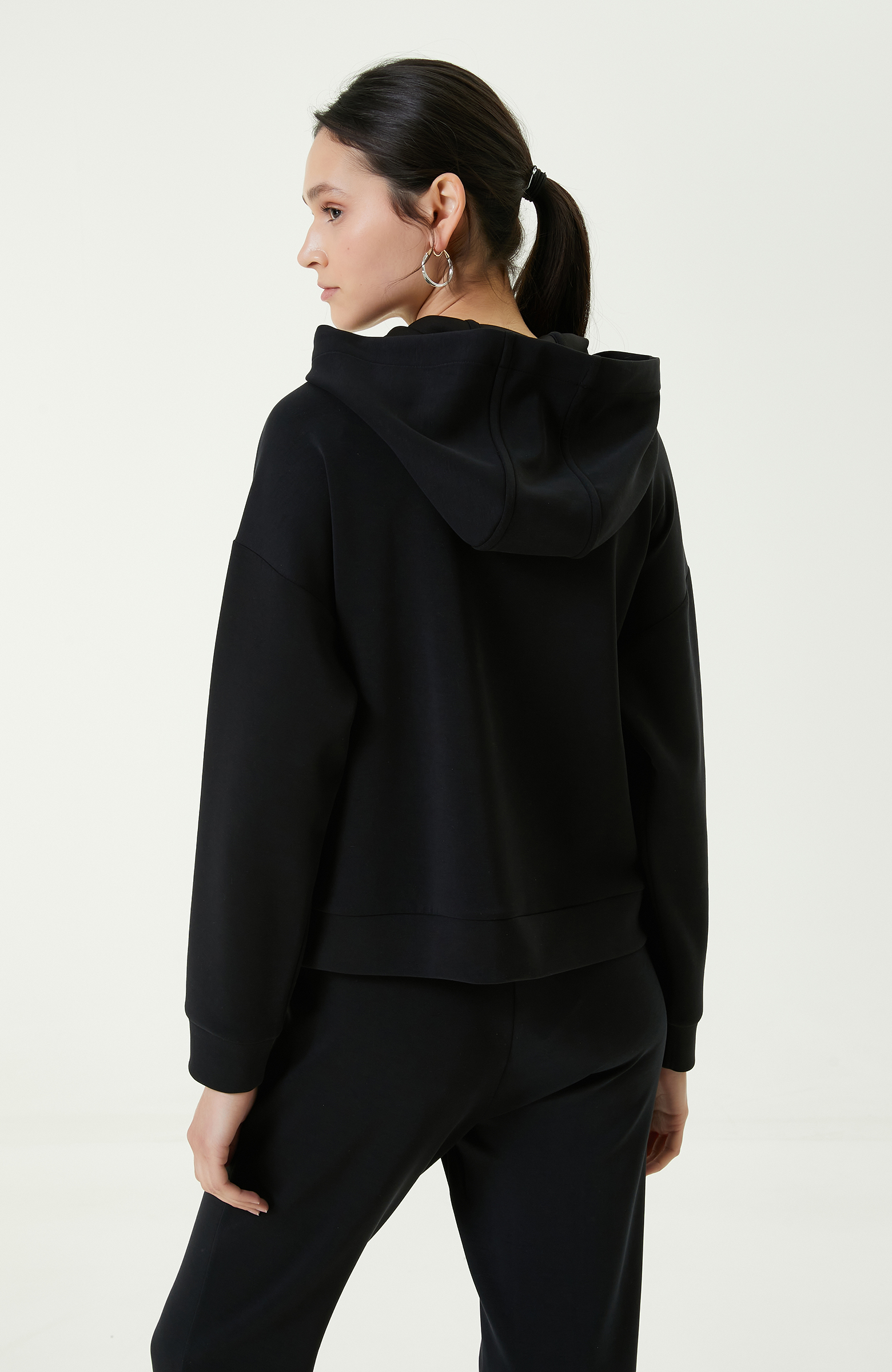 Fermuar Detaylı Siyah Sweatshirt