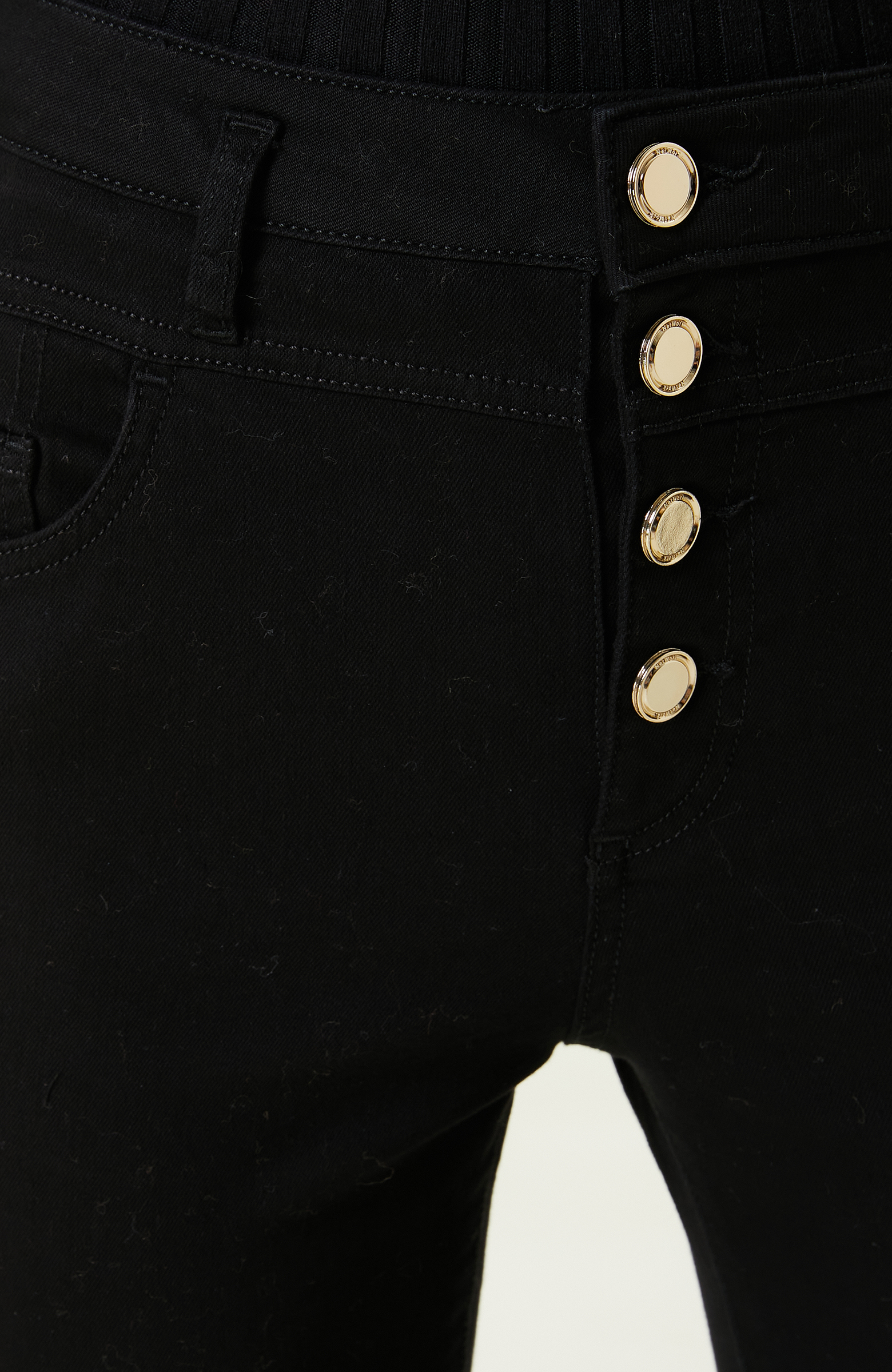 Düğme Detaylı Siyah Denim Pantolon