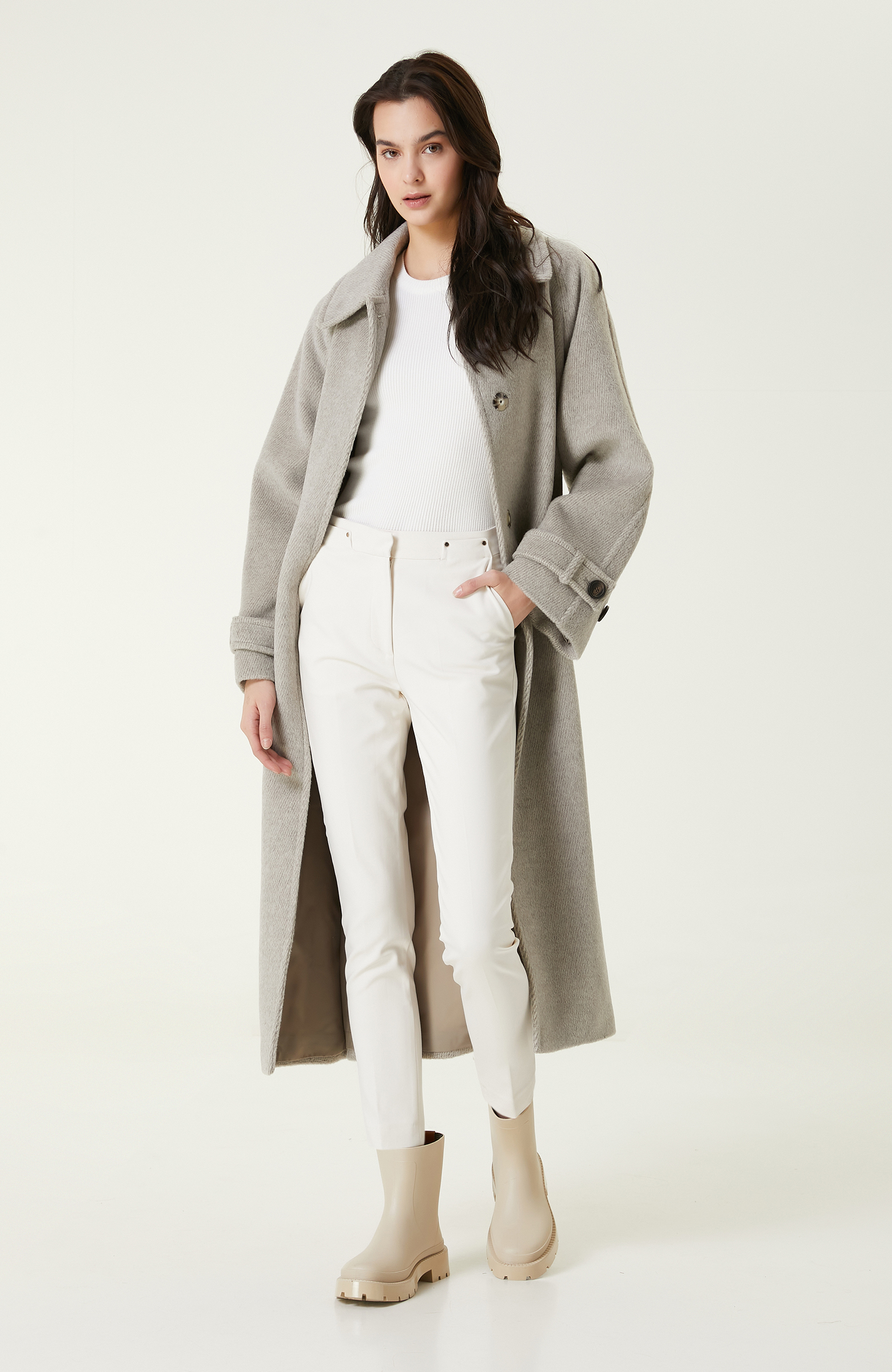 Ekru Bisiklet Yaka Triko Kazak