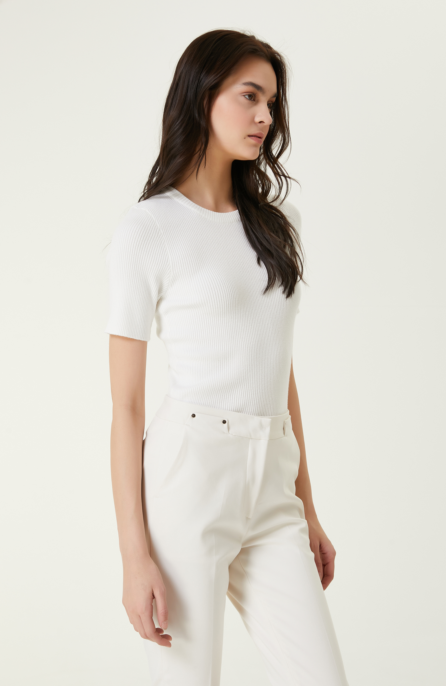 Ekru Bisiklet Yaka Triko Kazak