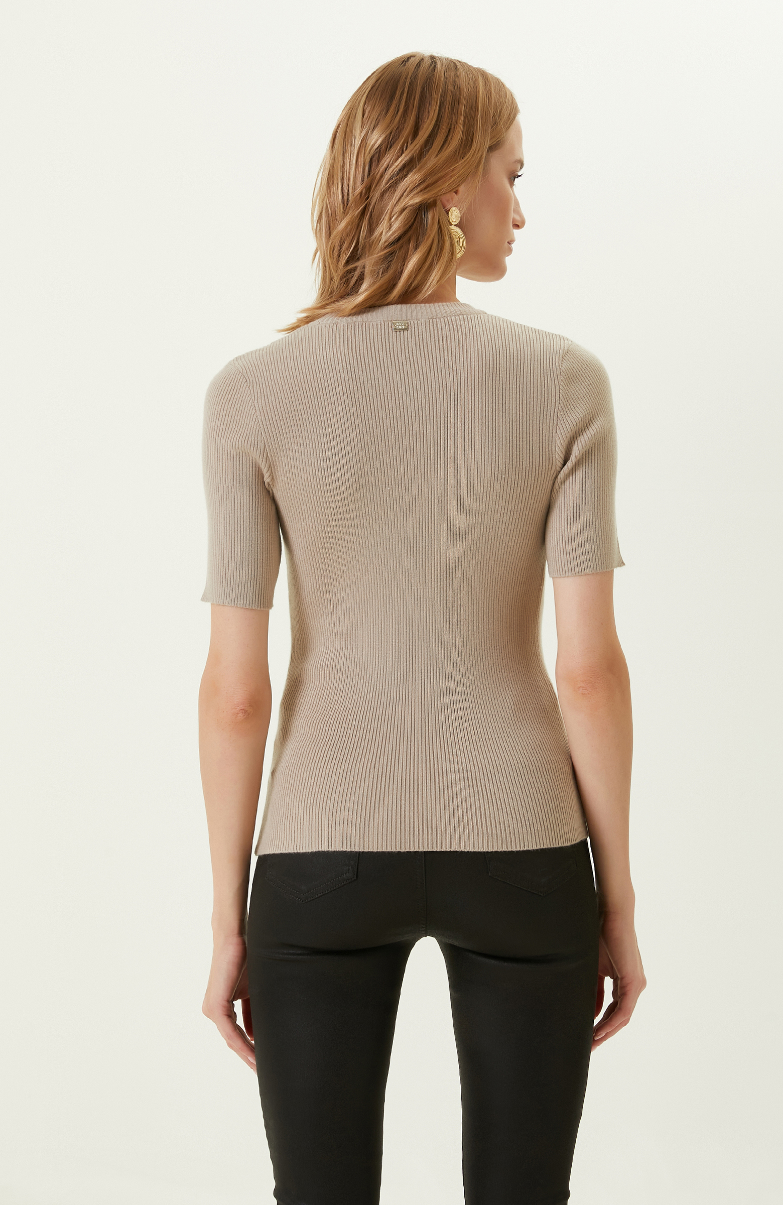 Bej Bisiklet Yaka Triko Kazak