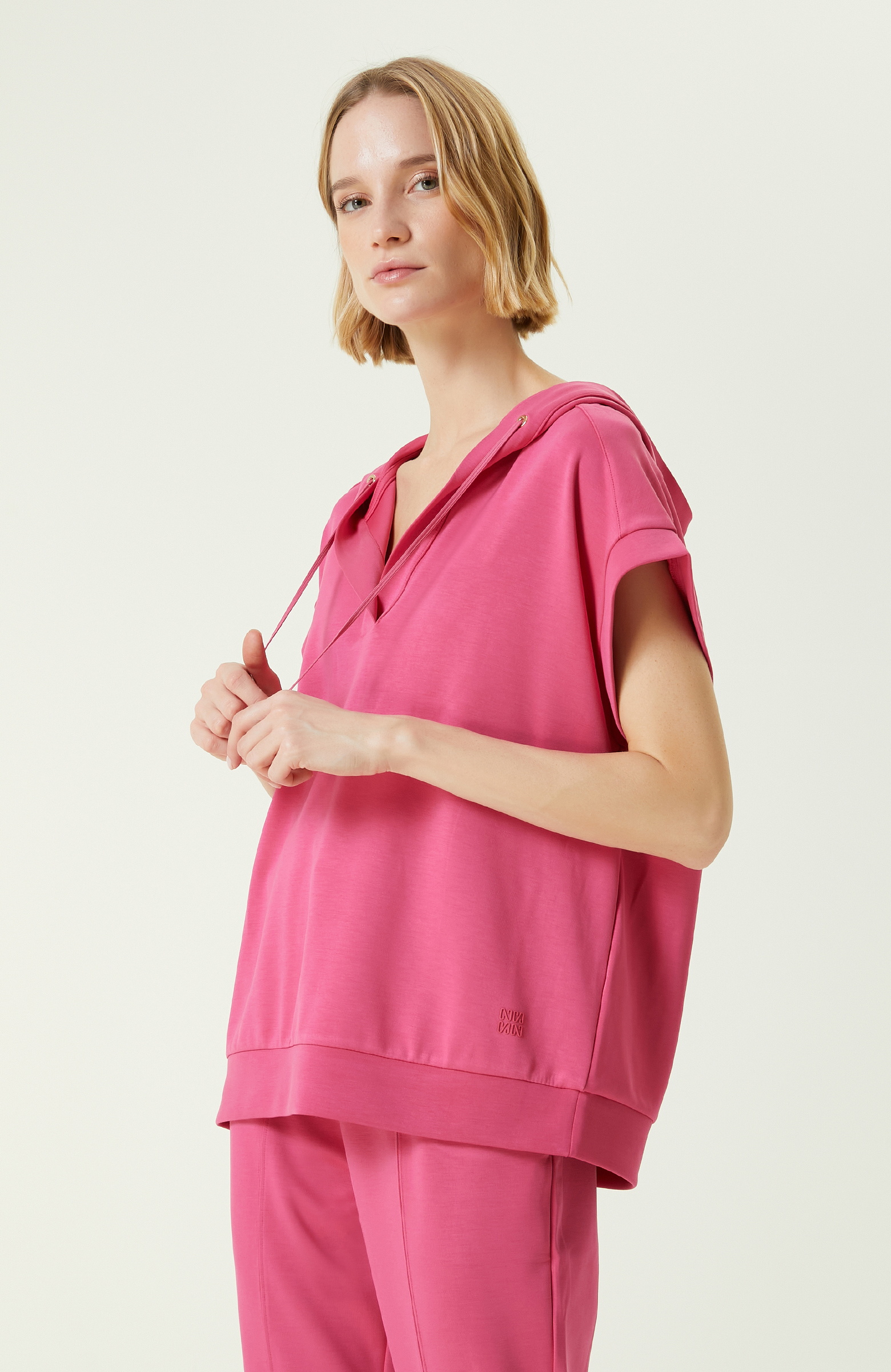 Neon Pembe Kapüşonlu Sweatshirt 