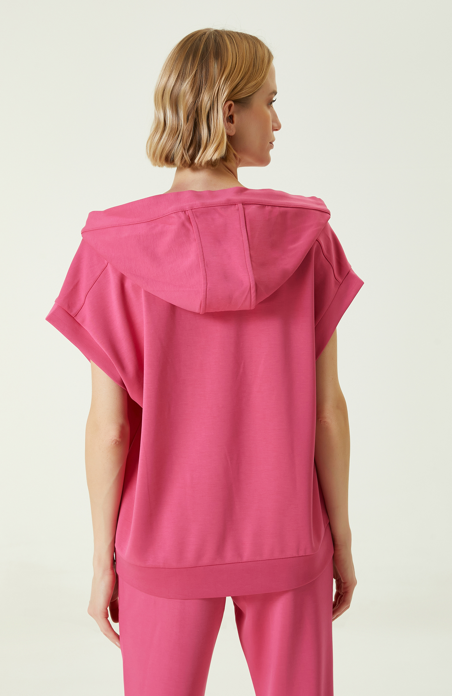 Neon Pembe Kapüşonlu Sweatshirt 