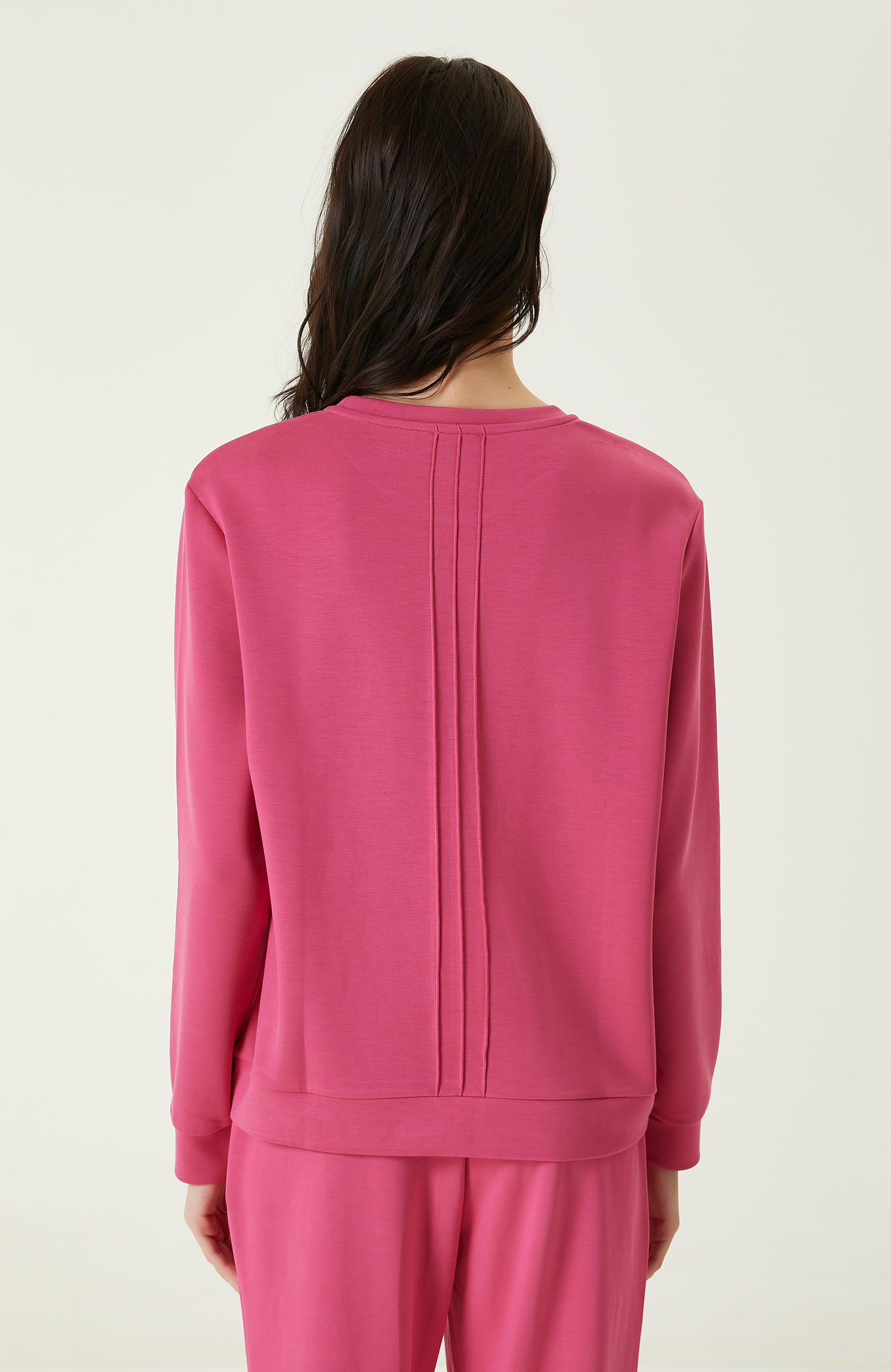 Neon Pembe Bisiklet Yaka Sweatshirt_5