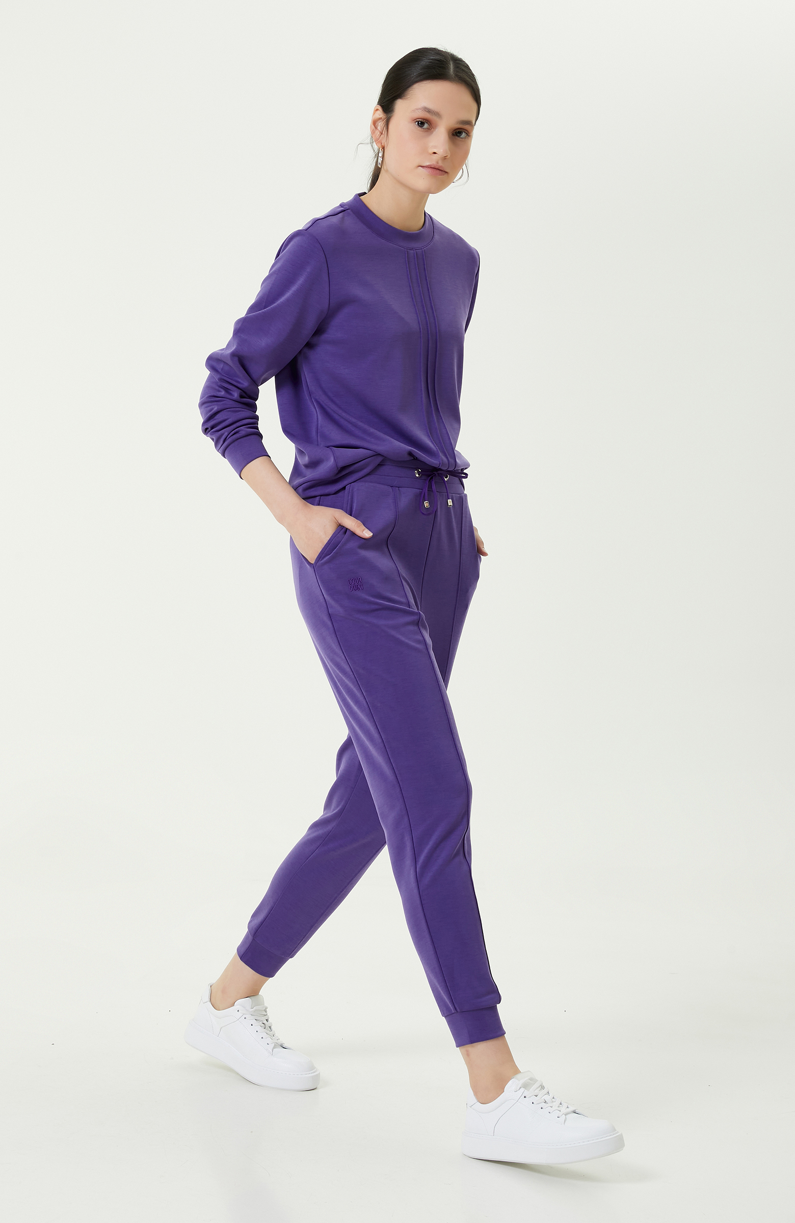 Neon Mor Bisiklet Yaka Sweatshirt