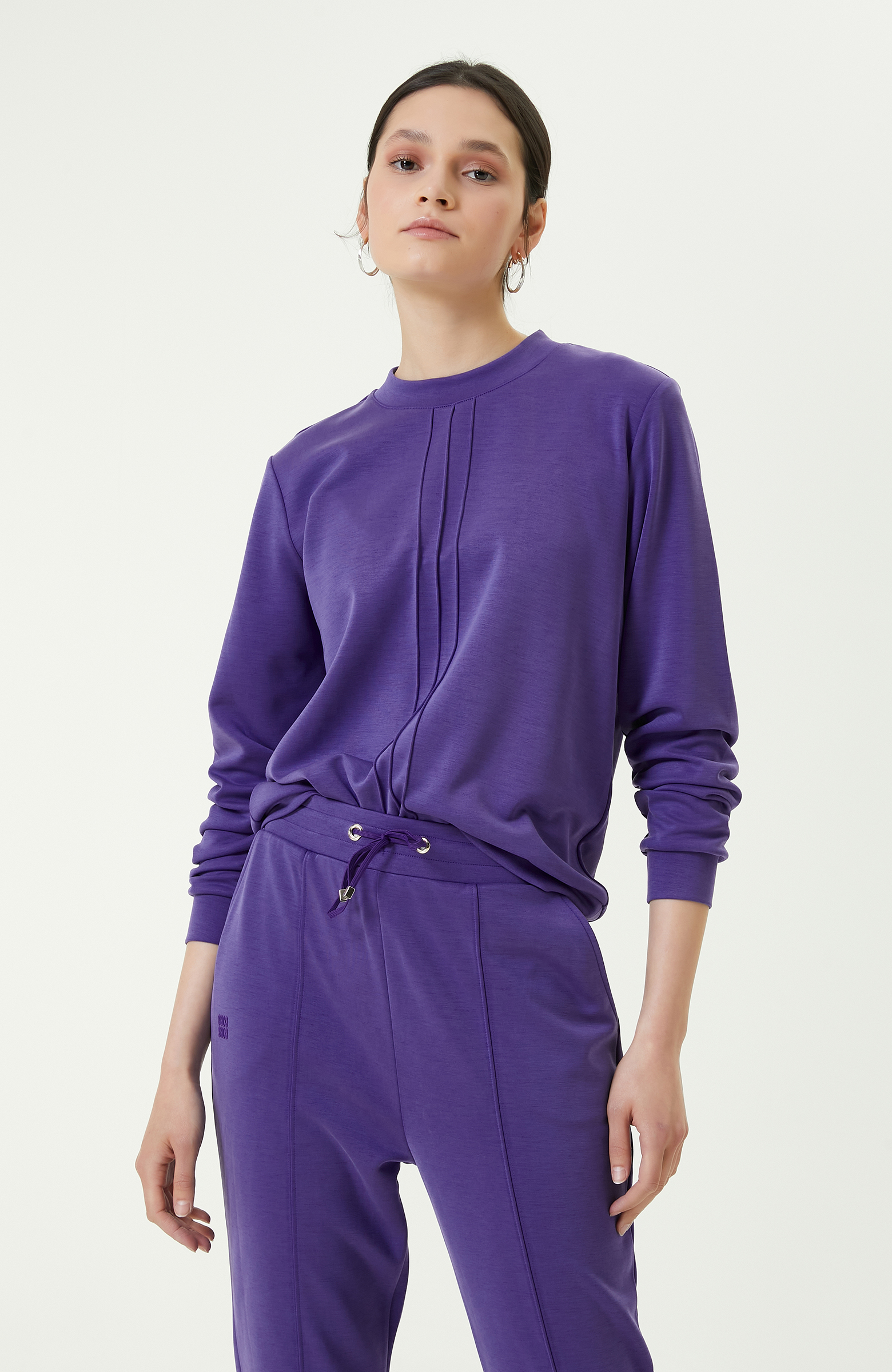 Neon Mor Bisiklet Yaka Sweatshirt