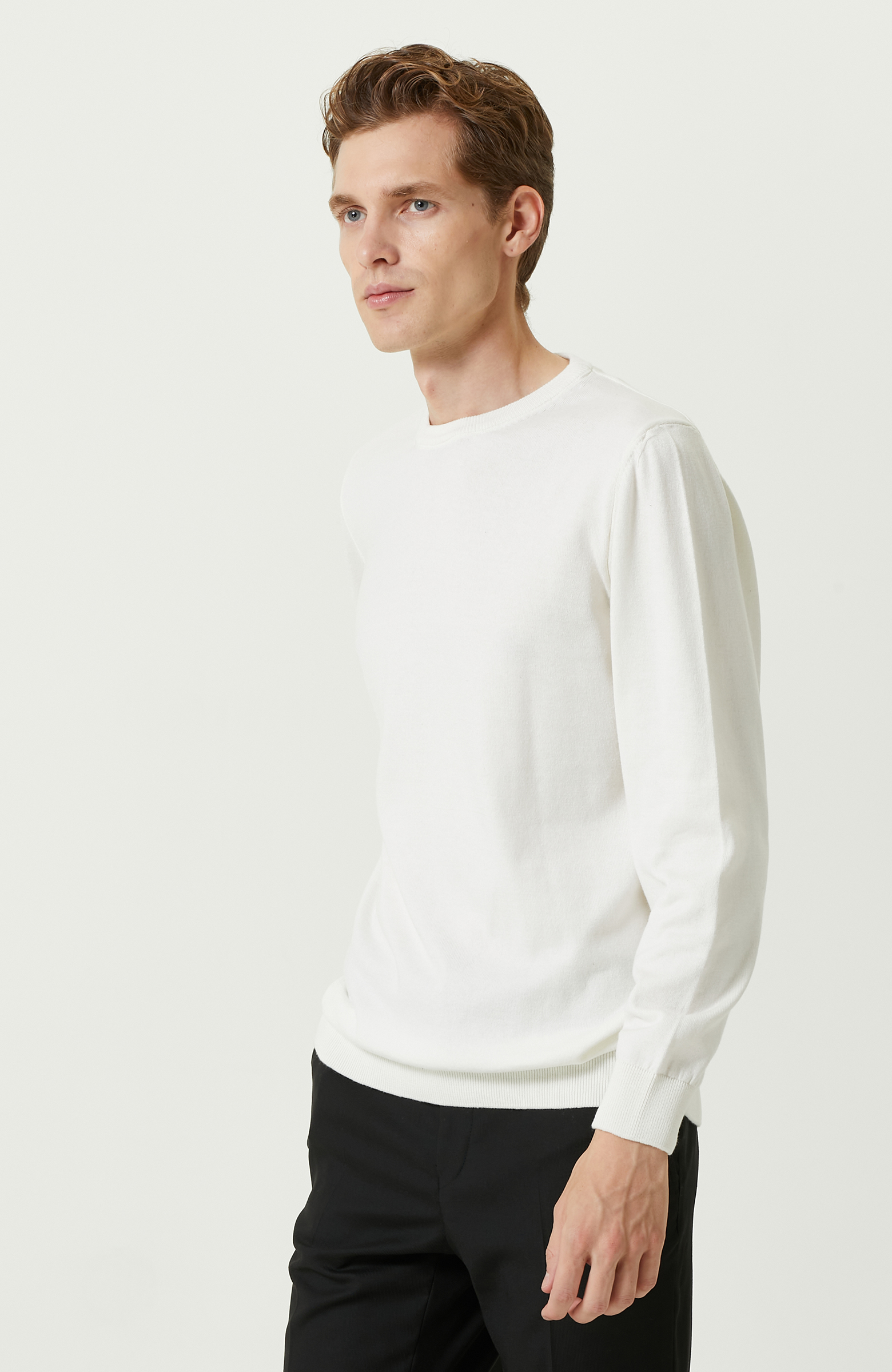 Ekru Bisiklet Yaka Kazak