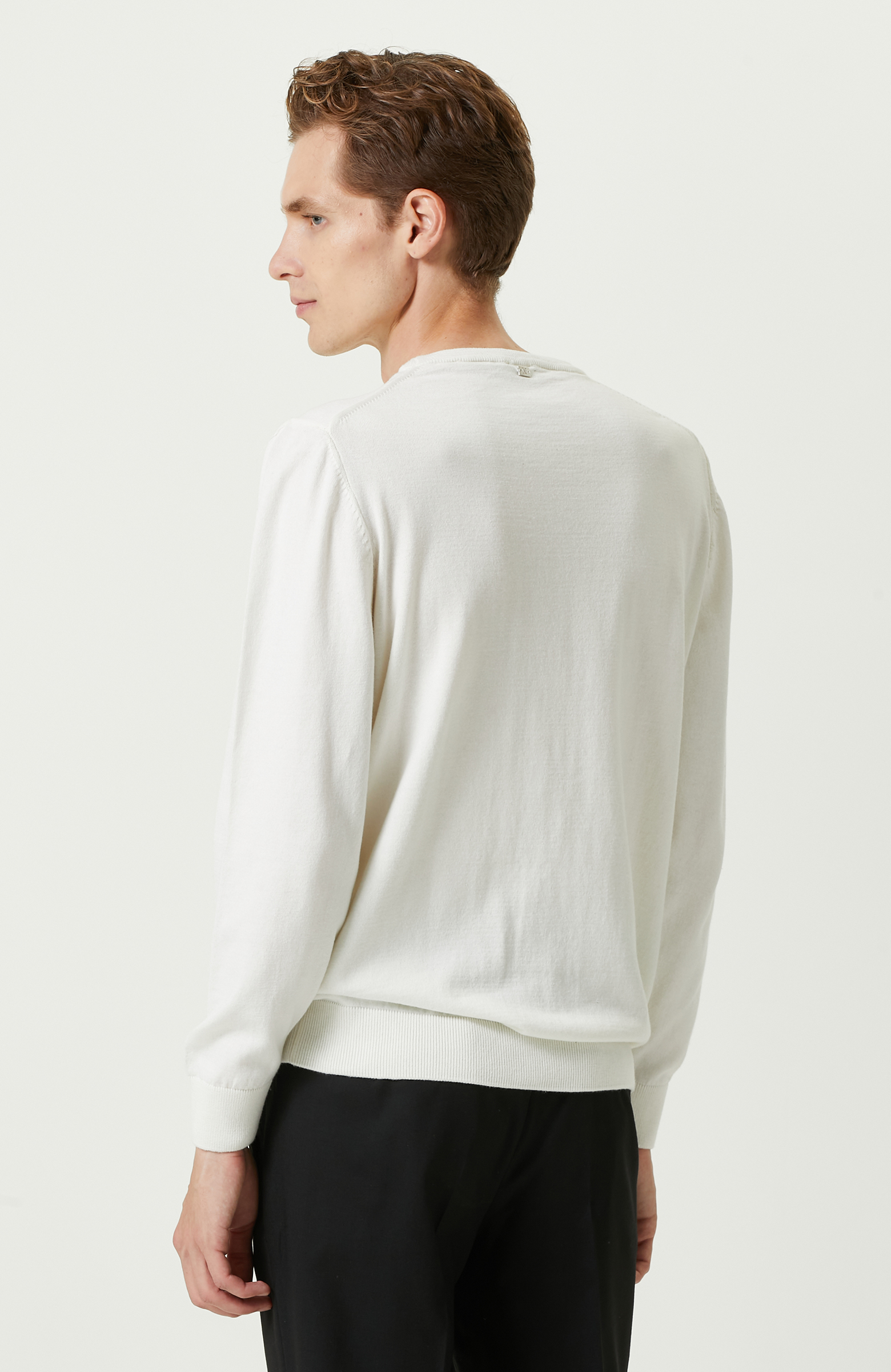 Ekru Bisiklet Yaka Kazak