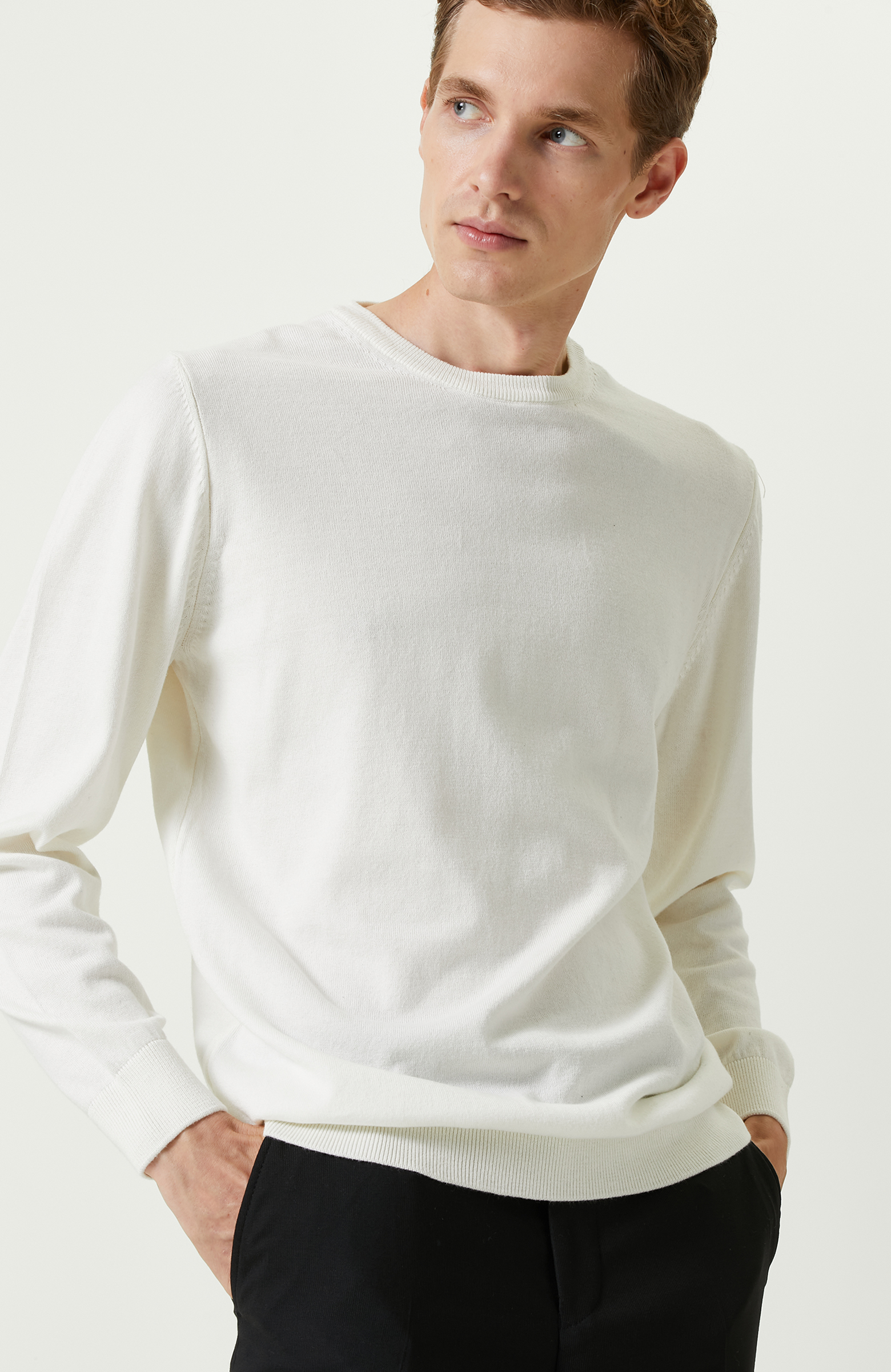 Ekru Bisiklet Yaka Kazak