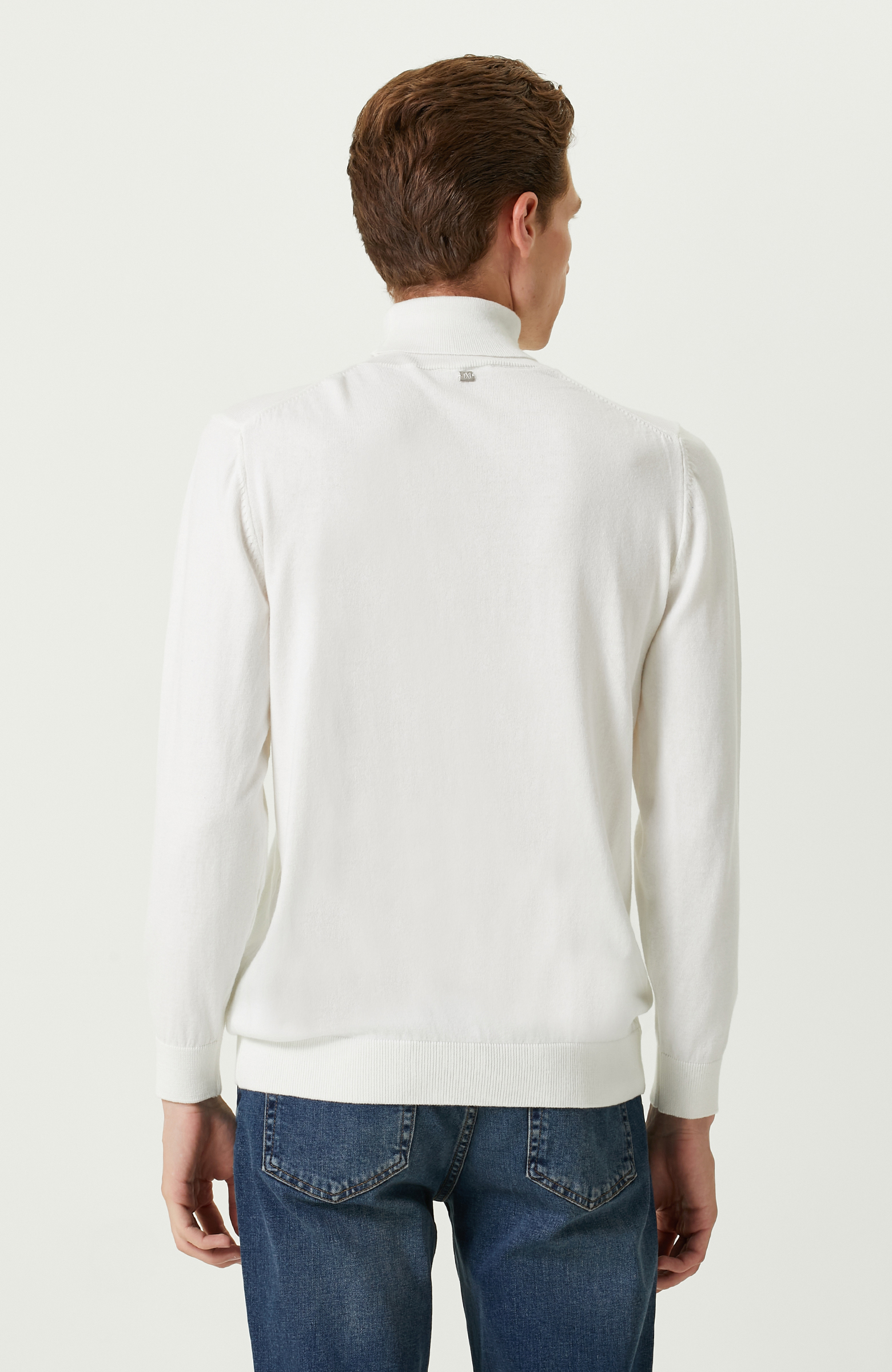 Ekru Balıkçı Yaka Uzun Kollu Kazak