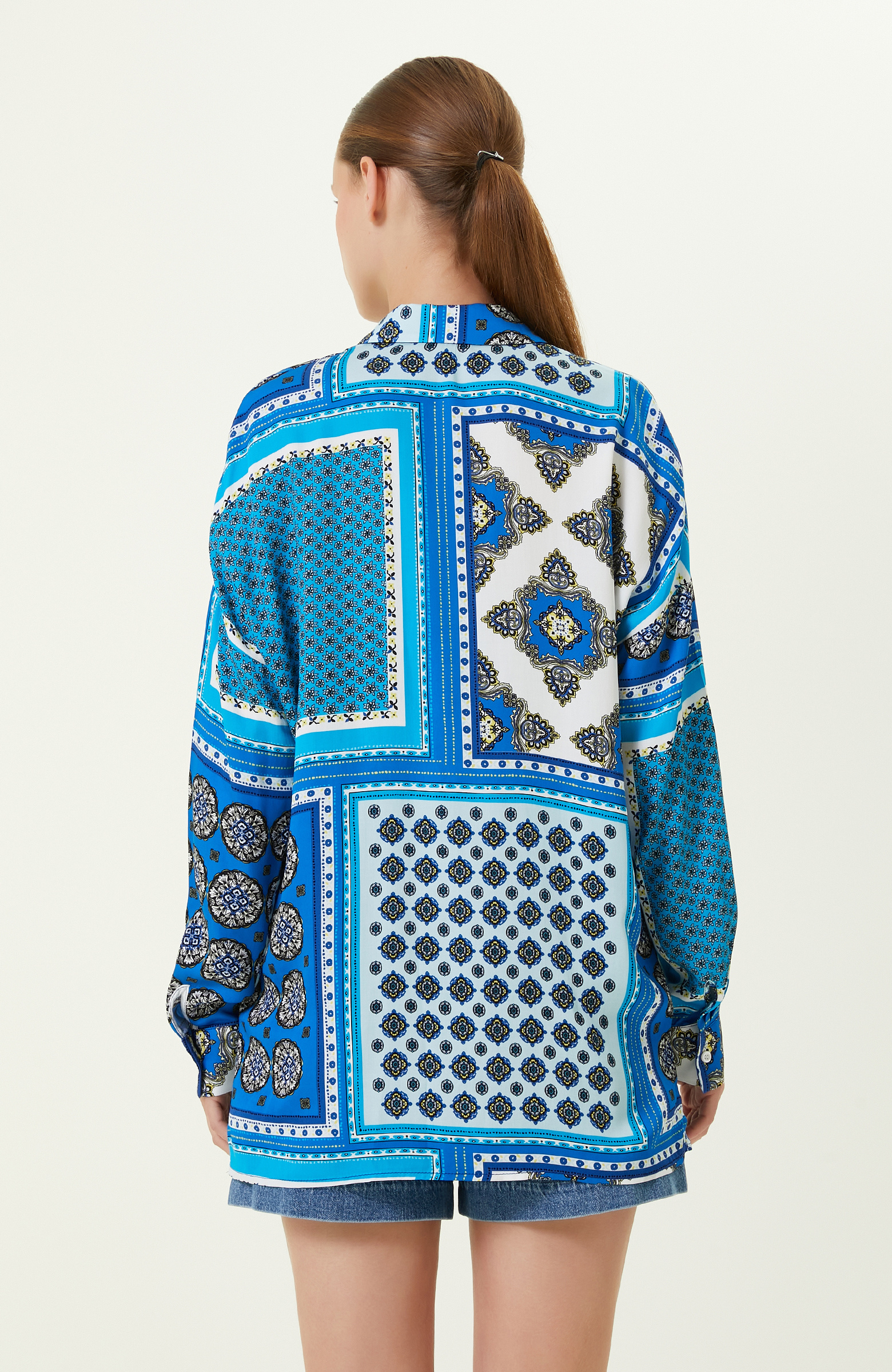 Turkuaz Şal Desenli Gömlek