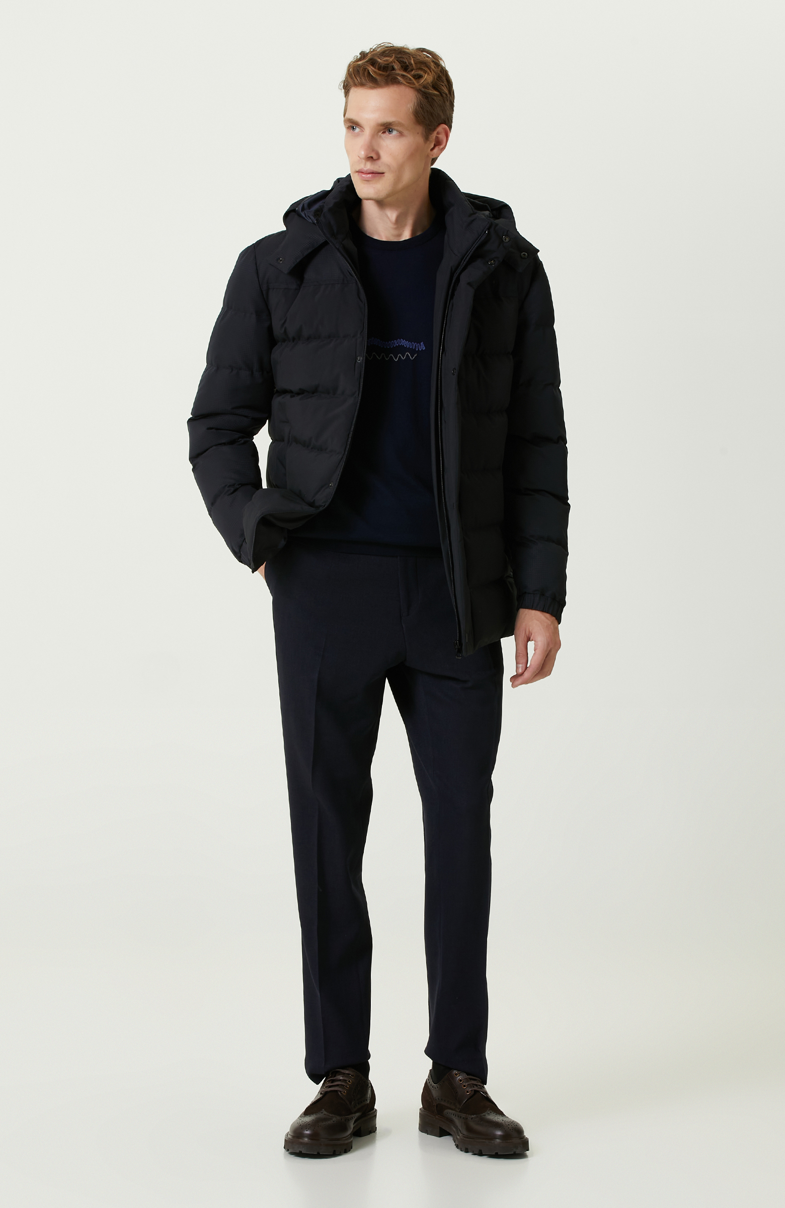 Lacivert Kapitone Mont