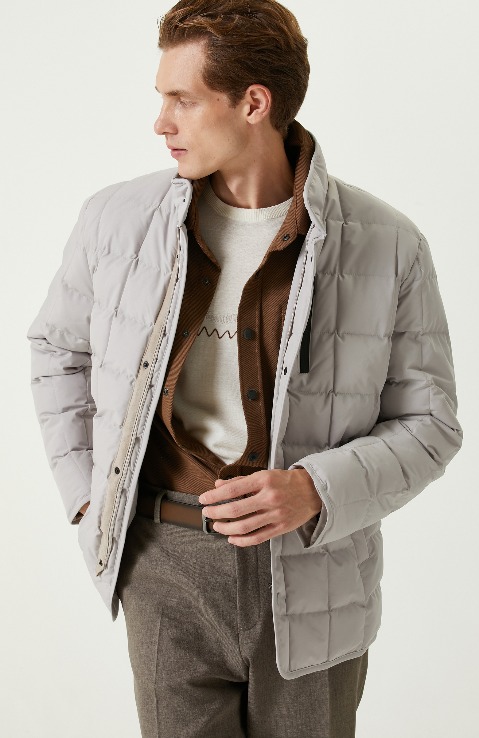 Taş Rengi Kapitoneli  Ceket