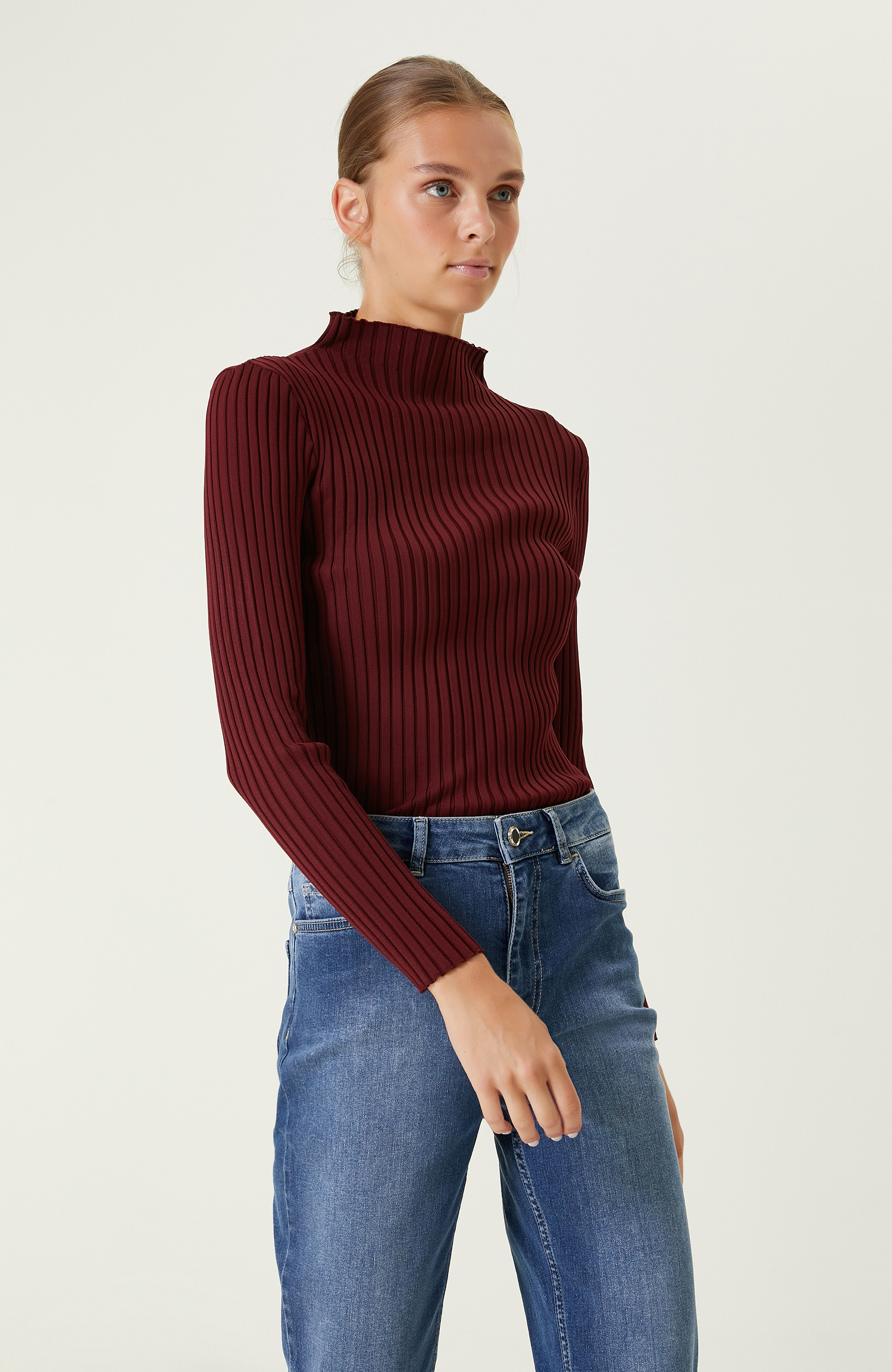 Bordo Ribana Örgü Kazak