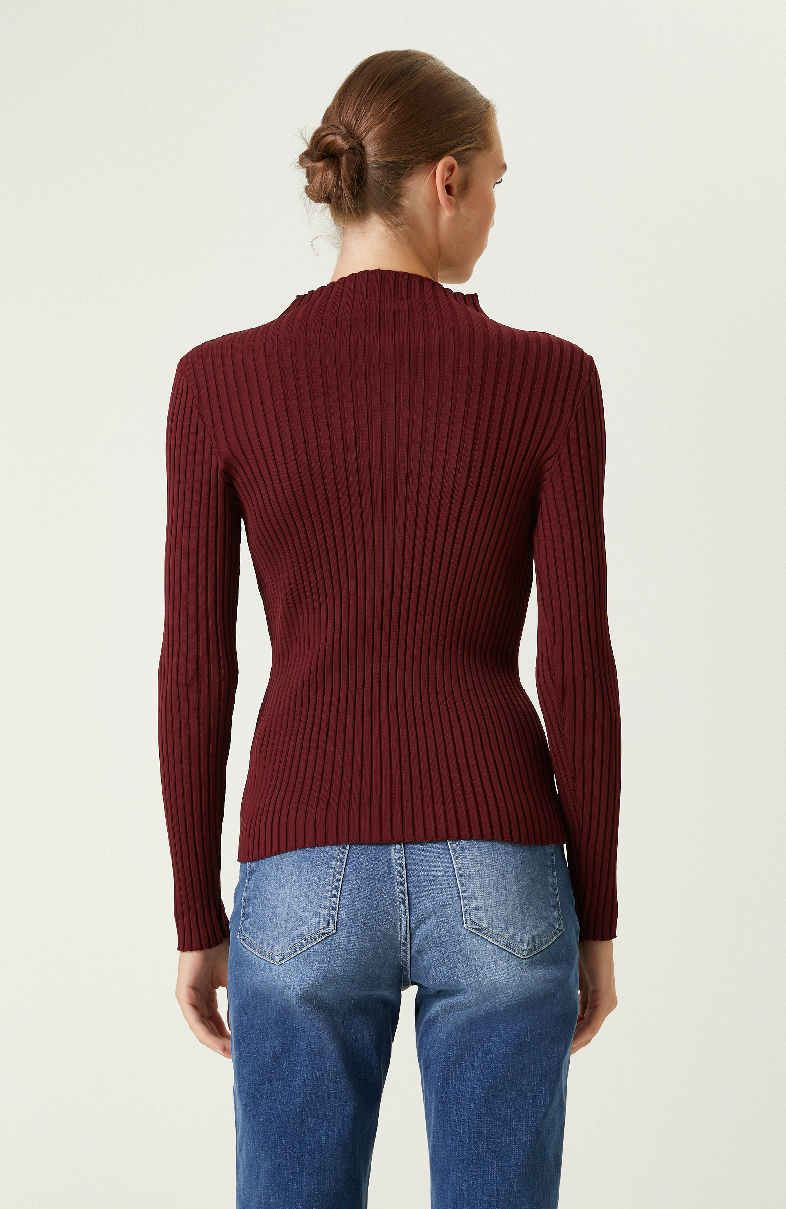 Bordo Ribana Örgü Kazak