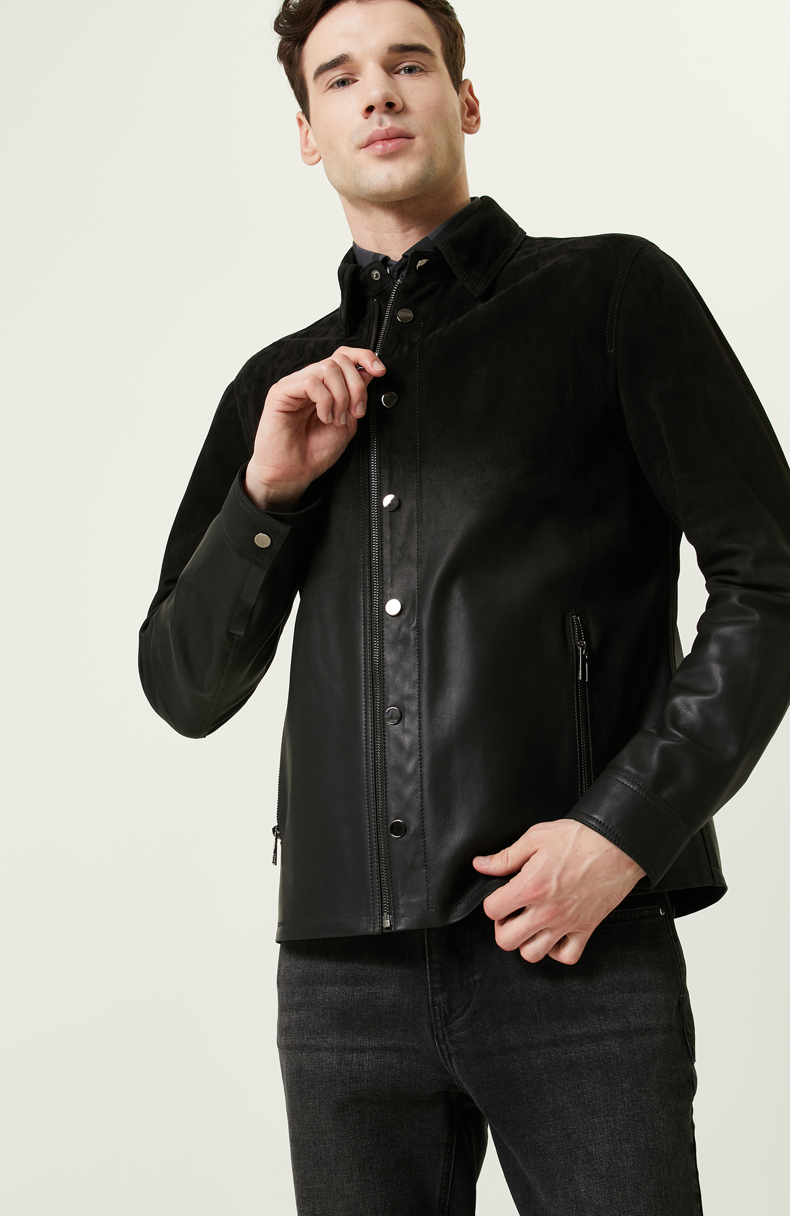 Siyah Süet Deri Mont