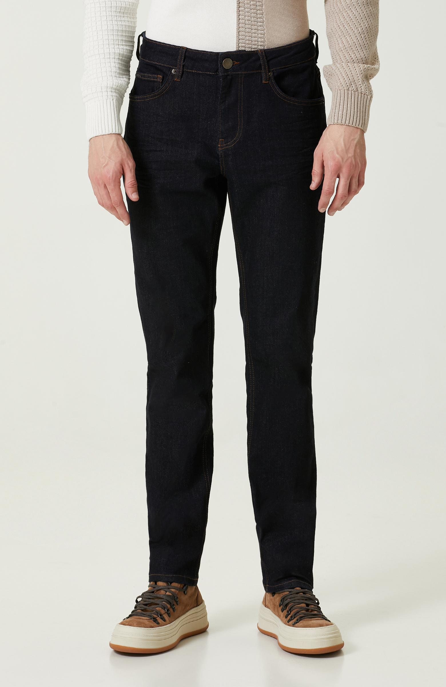 Normal Bel Lacivert Denim Pantolon