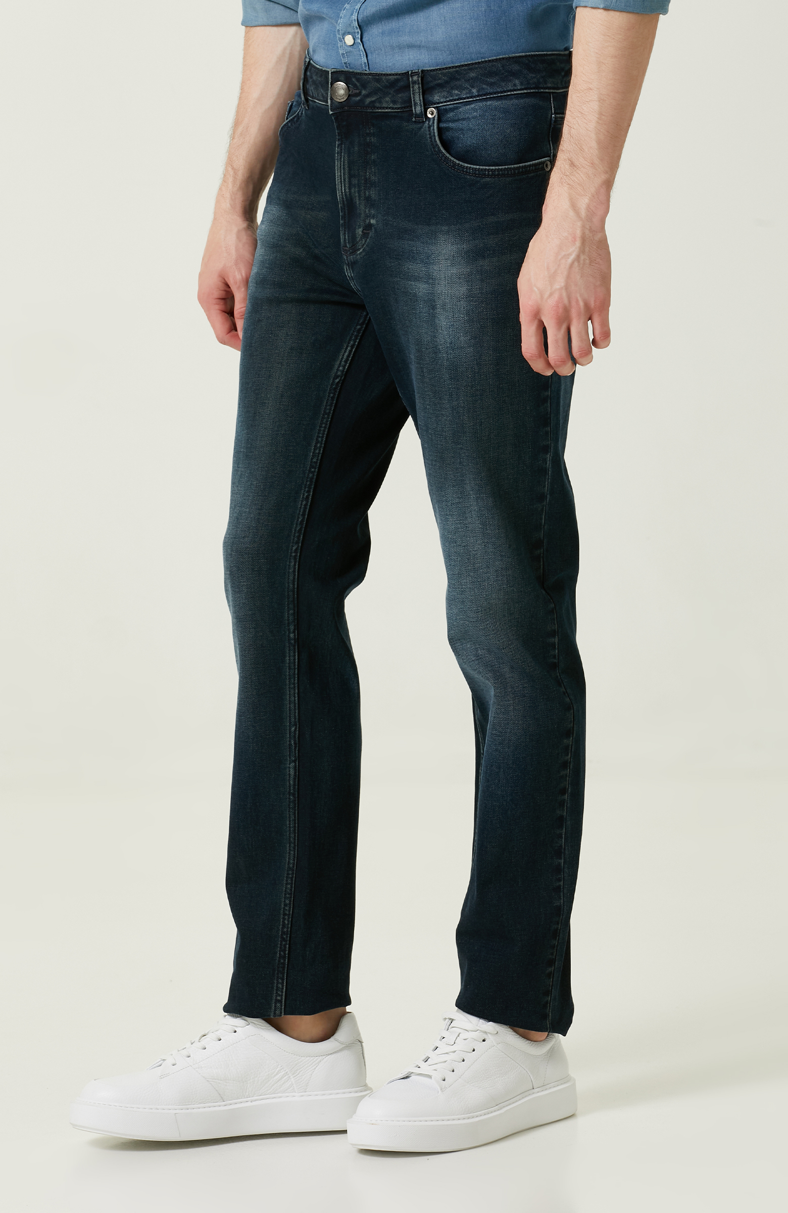 Düz Paça İndigo Denim Pantolon_3