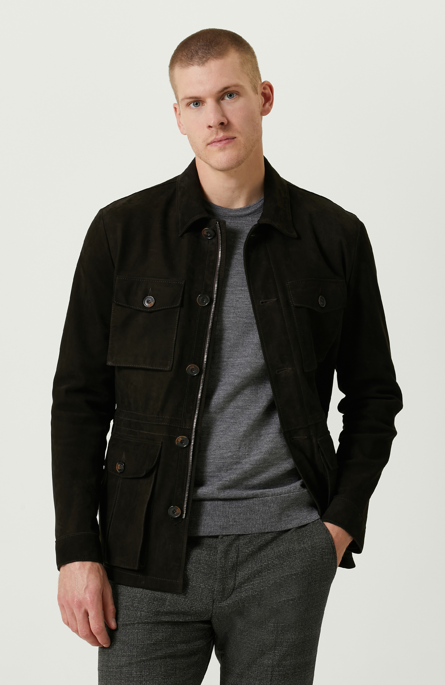 Kahverengi Süet Deri  Ceket