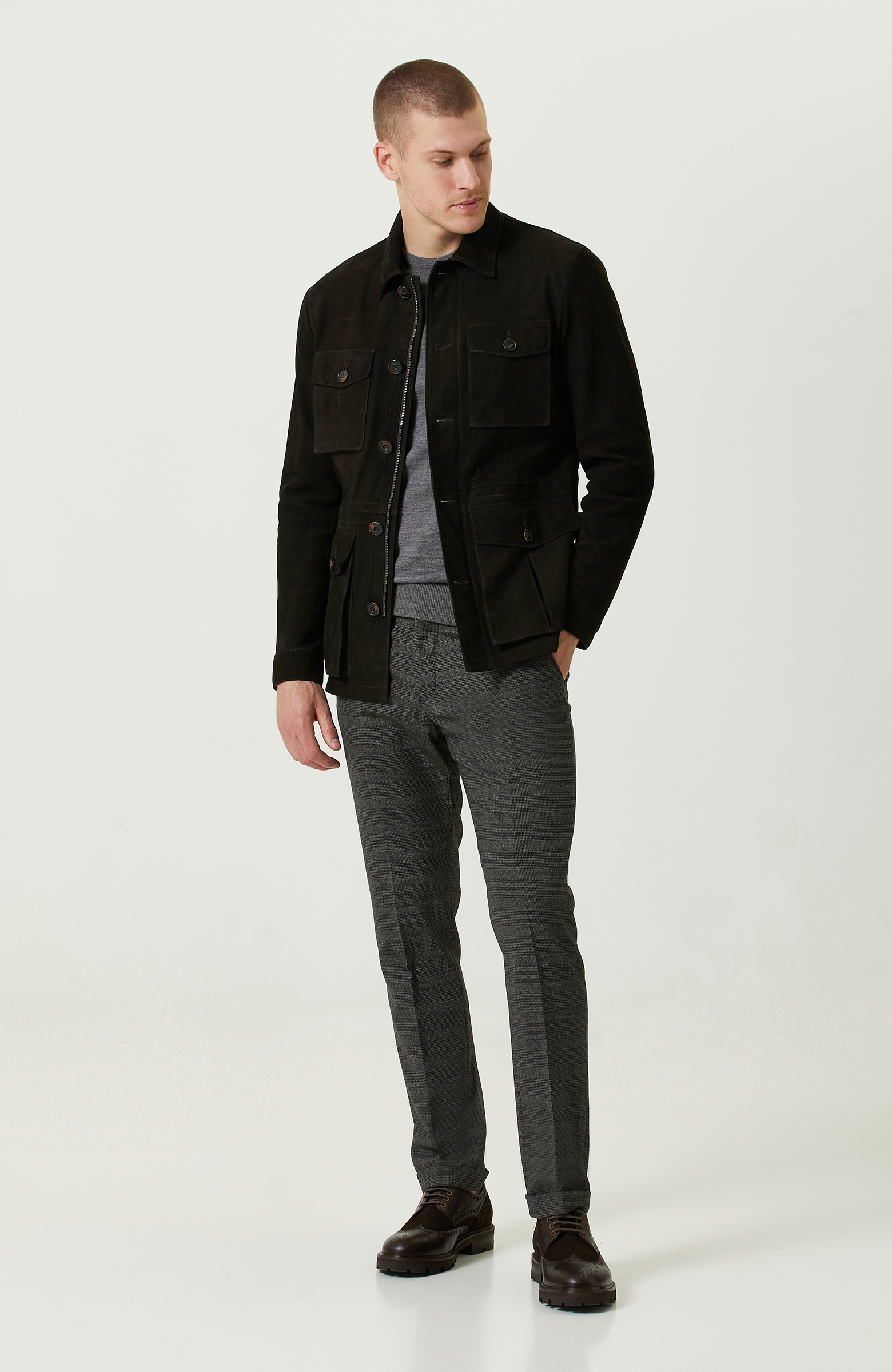 Kahverengi Süet Deri  Ceket