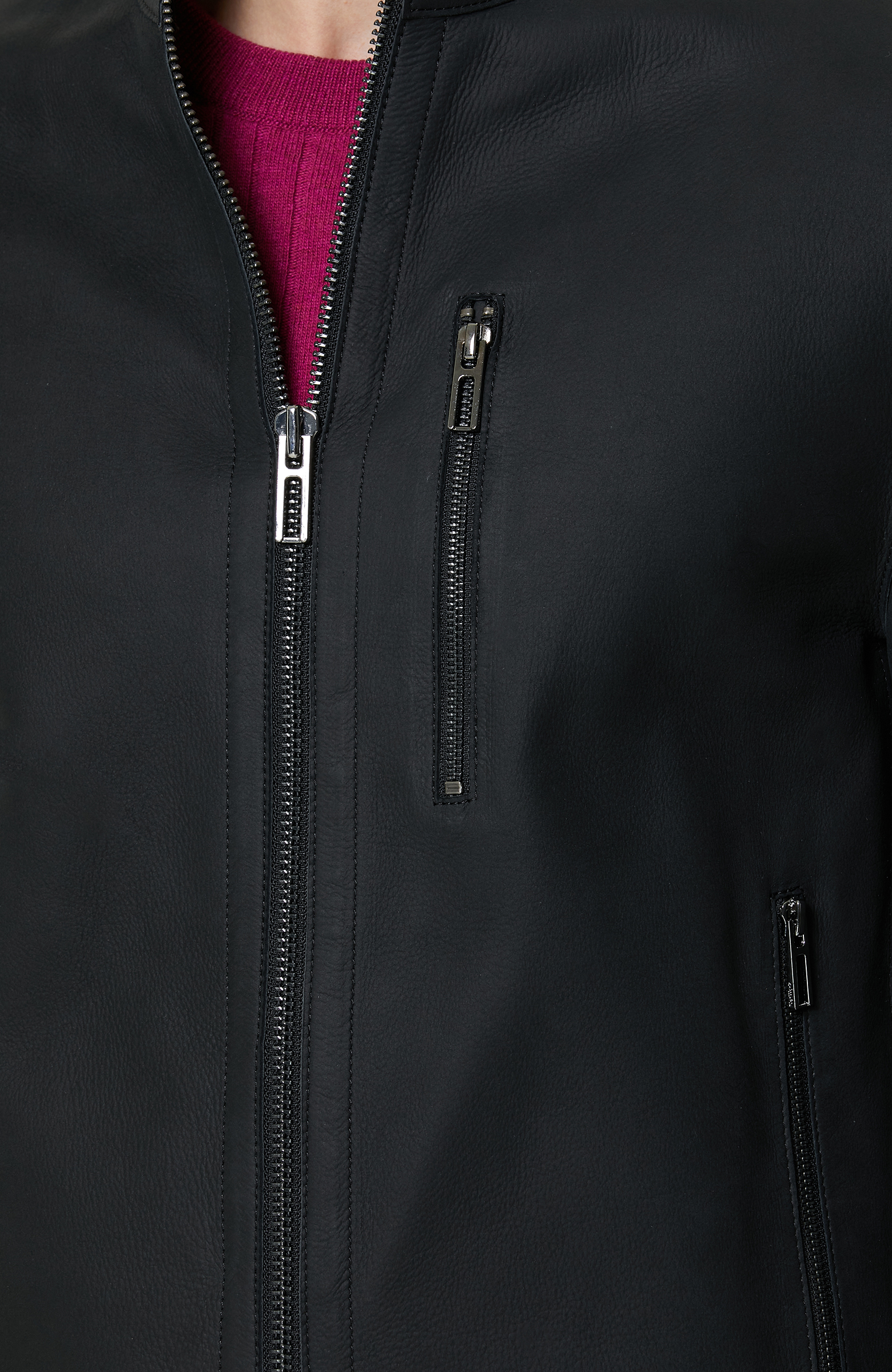 Siyah Dik Yaka Süet Deri Mont