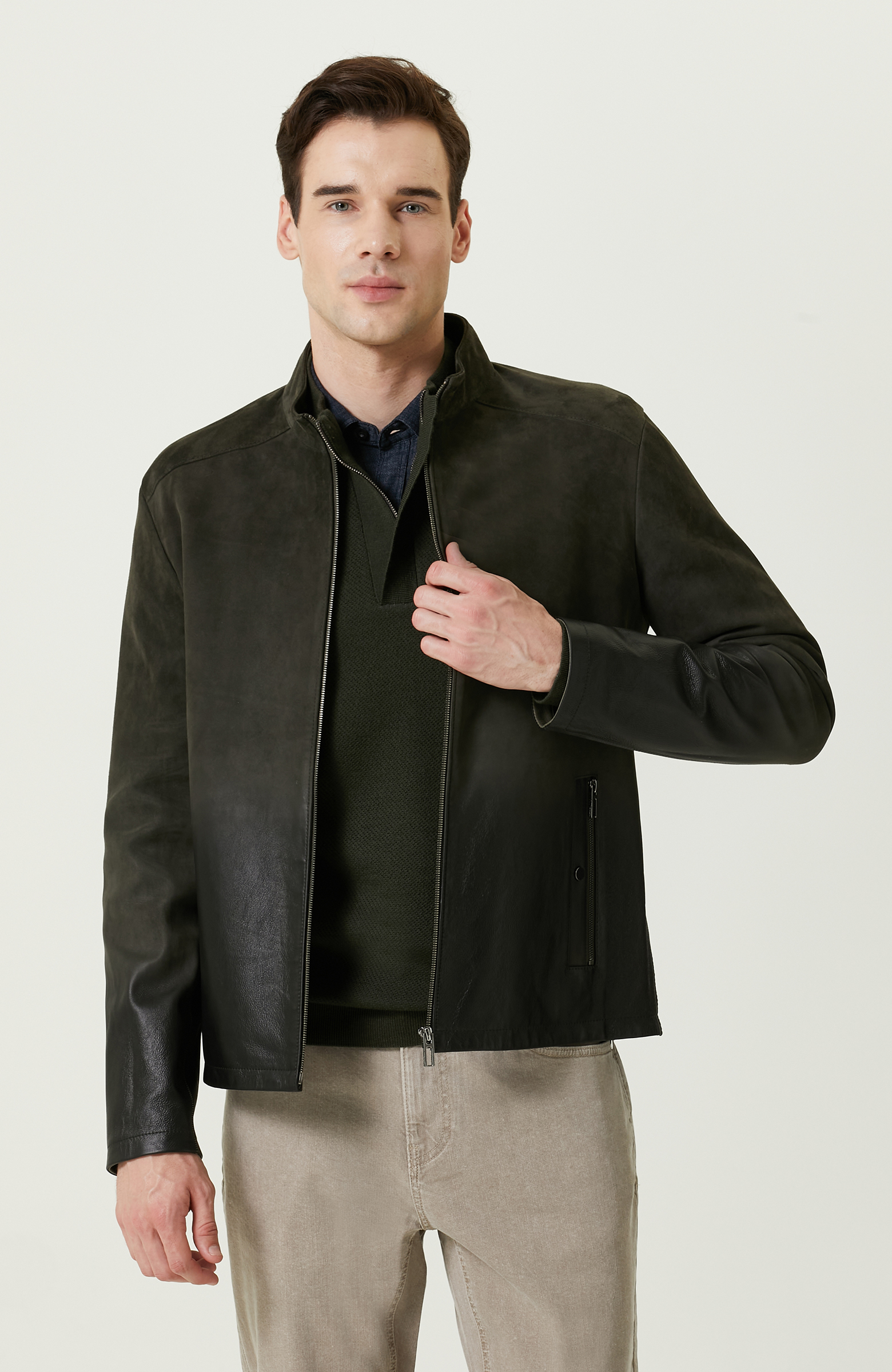 Haki Süet Deri Mont