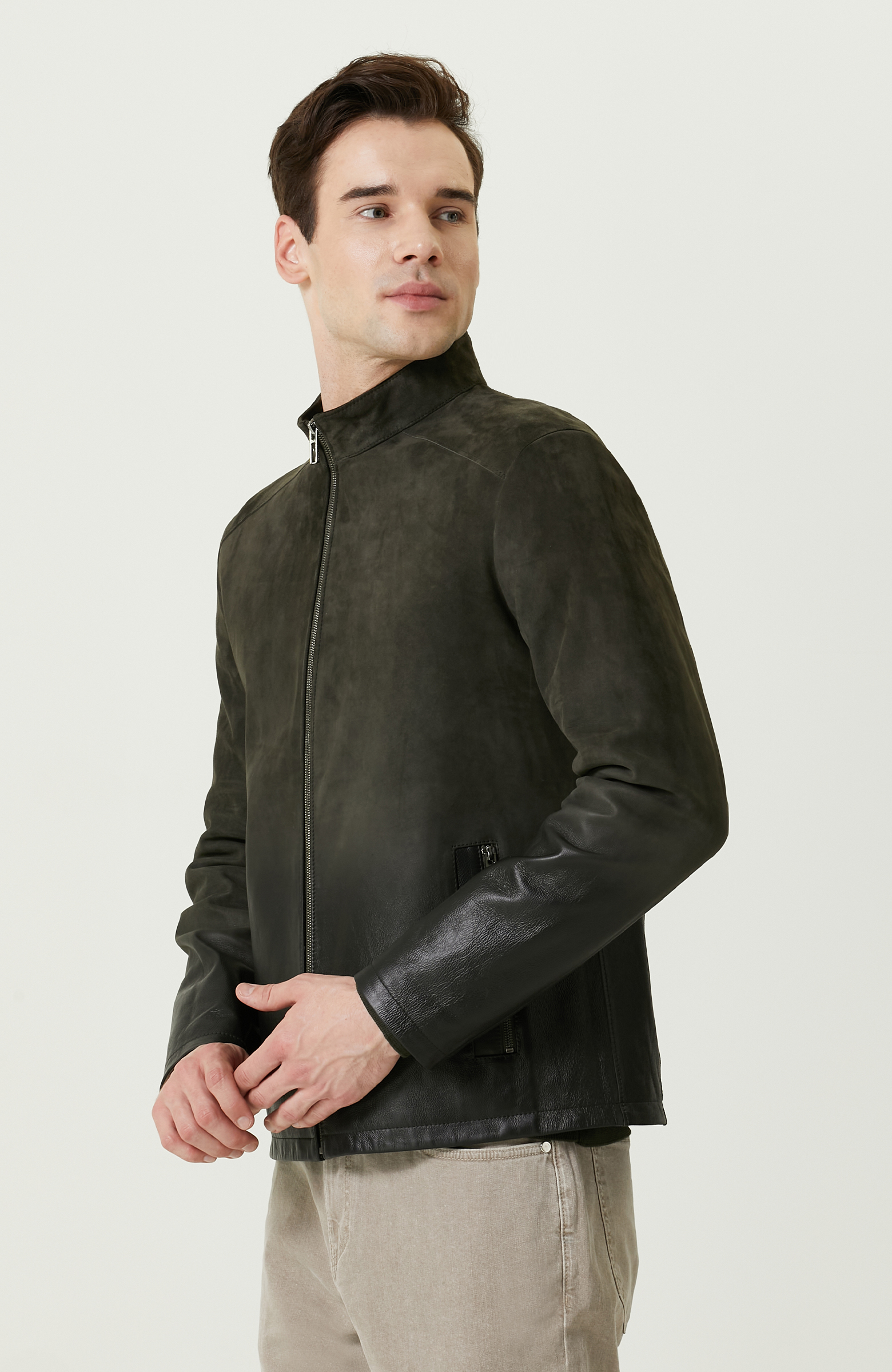 Haki Süet Deri Mont