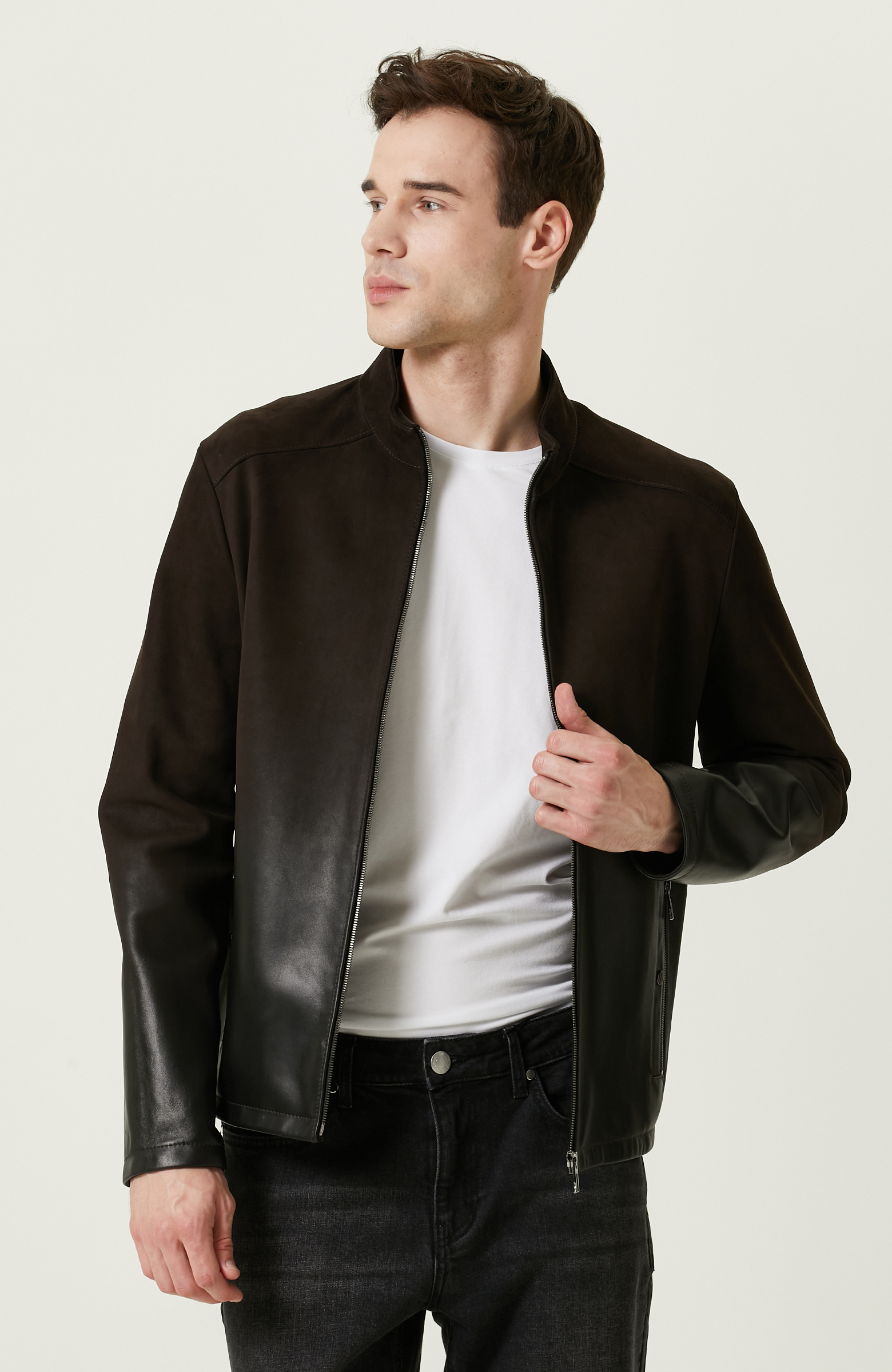 Kahverengi Süet Deri Mont