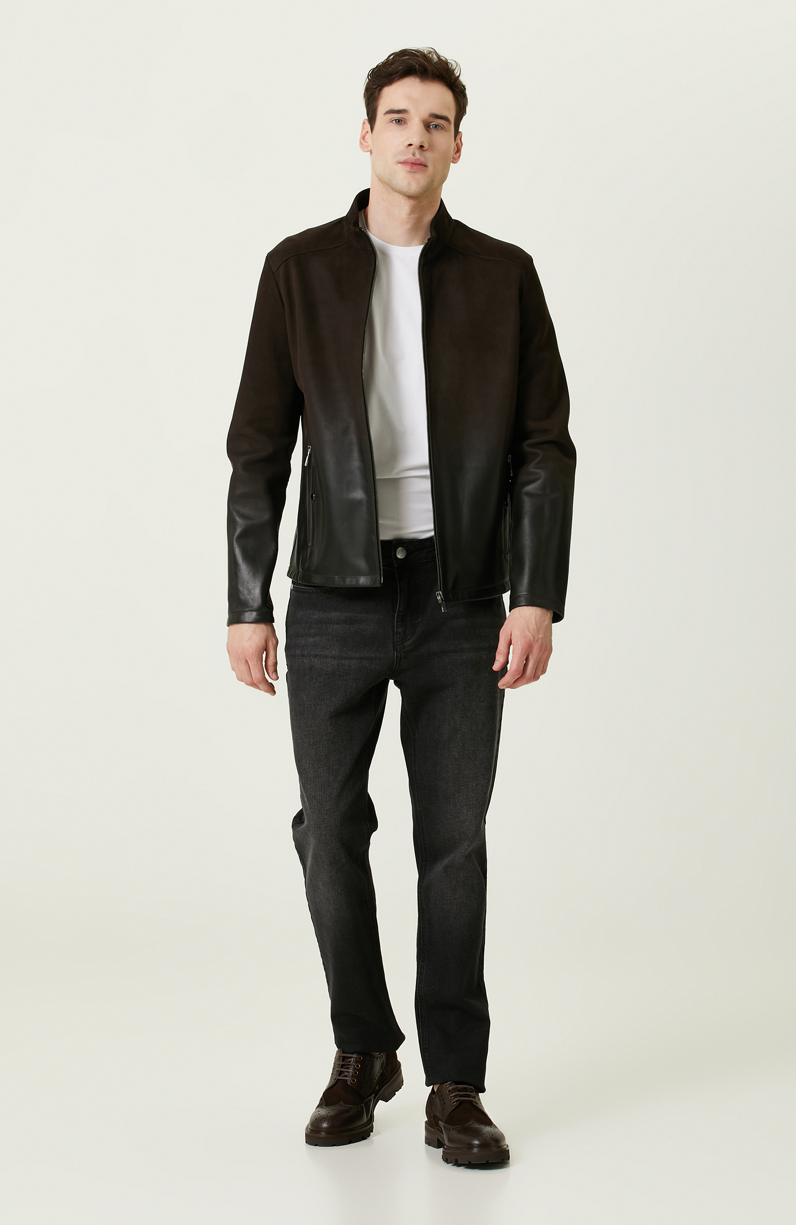 Kahverengi Süet Deri Mont