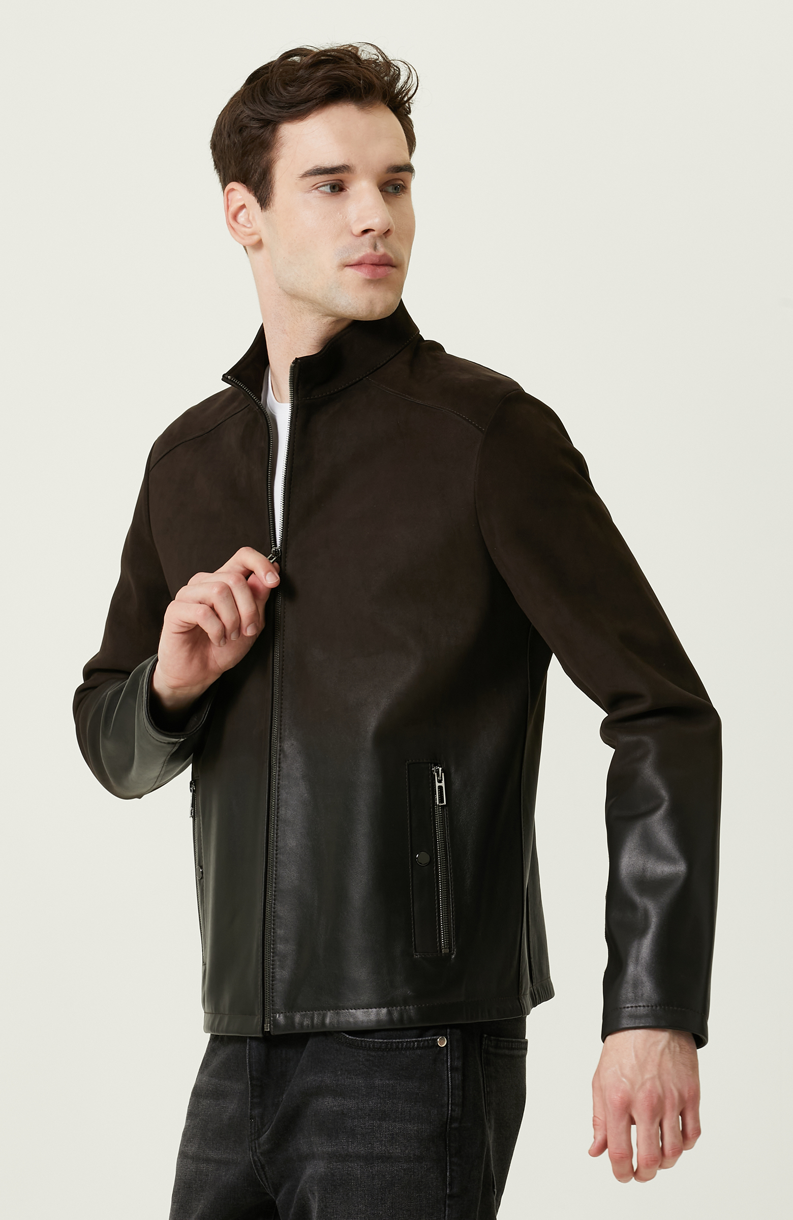 Kahverengi Süet Deri Mont