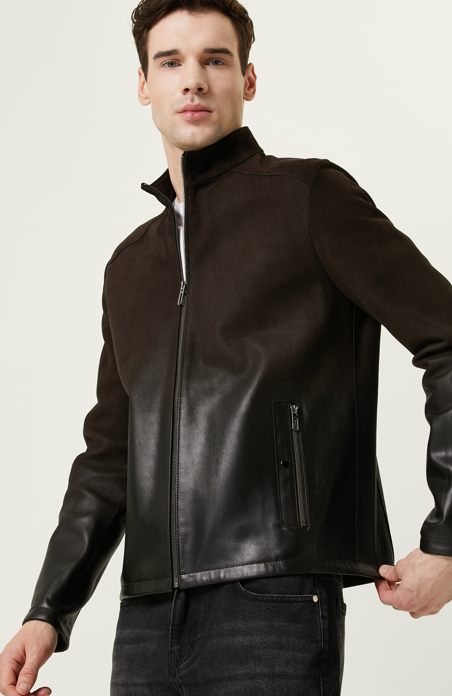 Kahverengi Süet Deri Mont