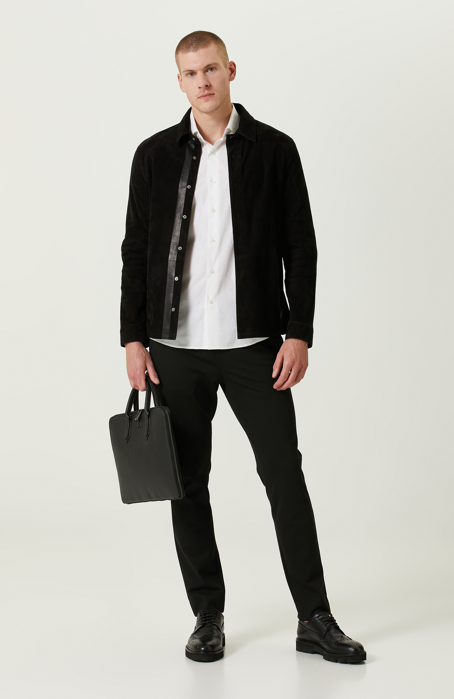 Siyah Süet Deri Gömlek