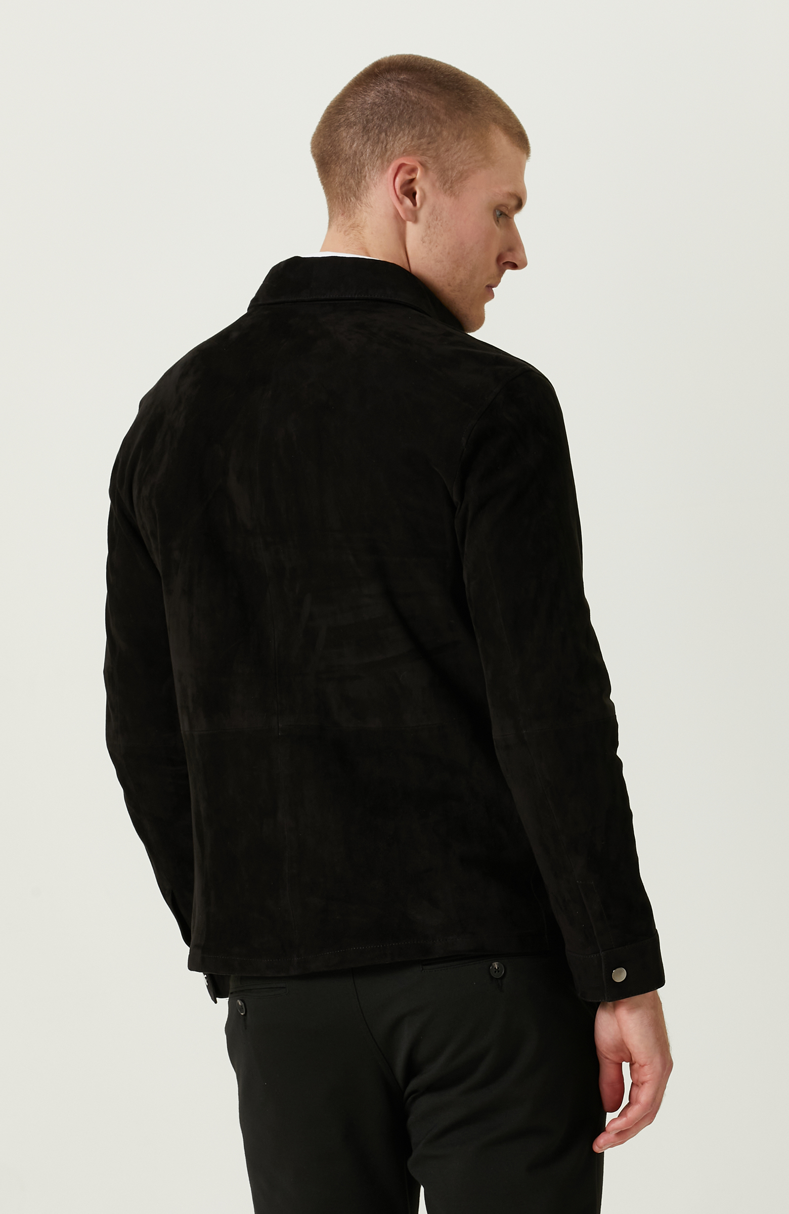 Siyah Süet Deri Gömlek