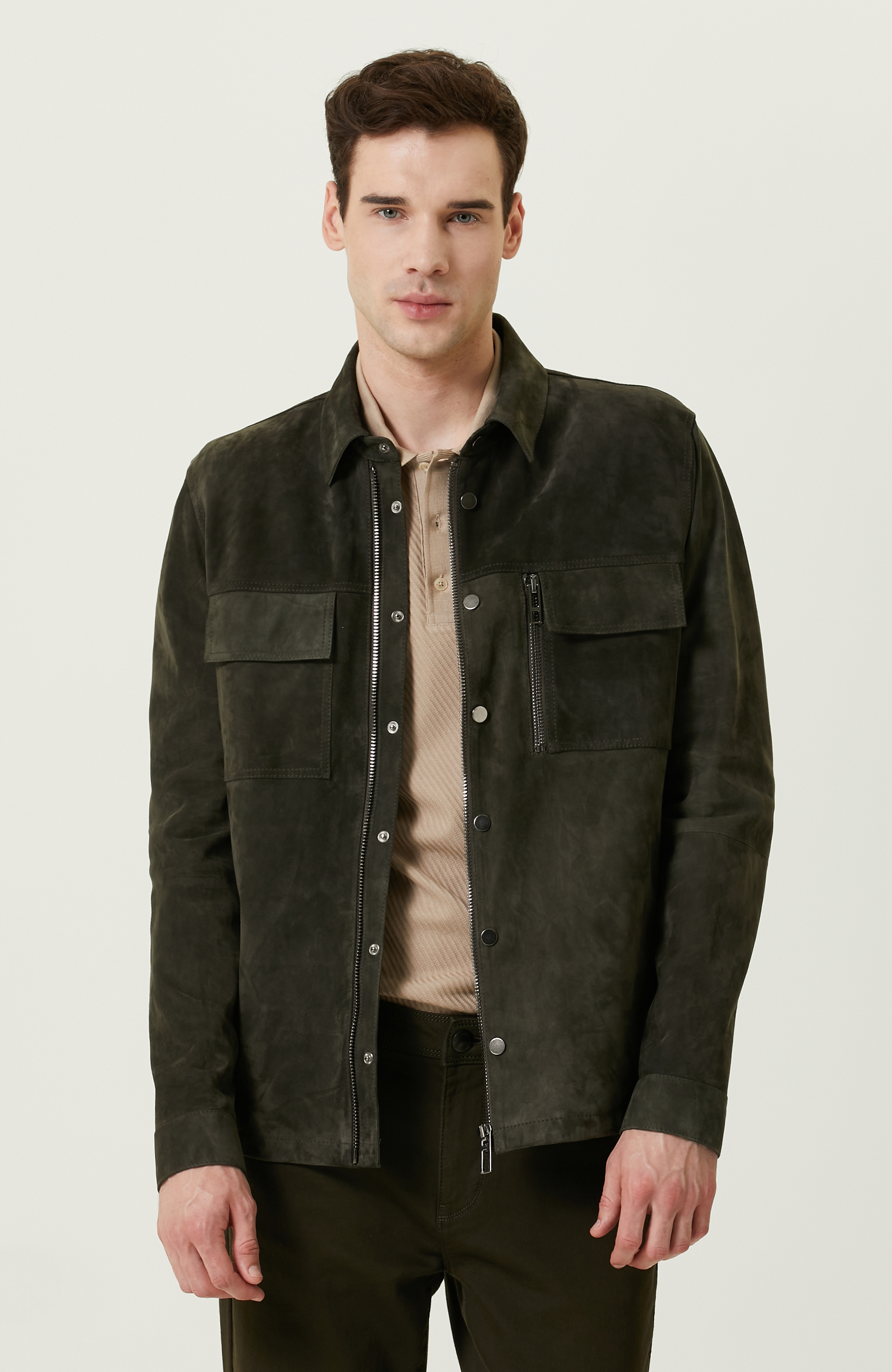 Haki Süet Deri Gömlek
