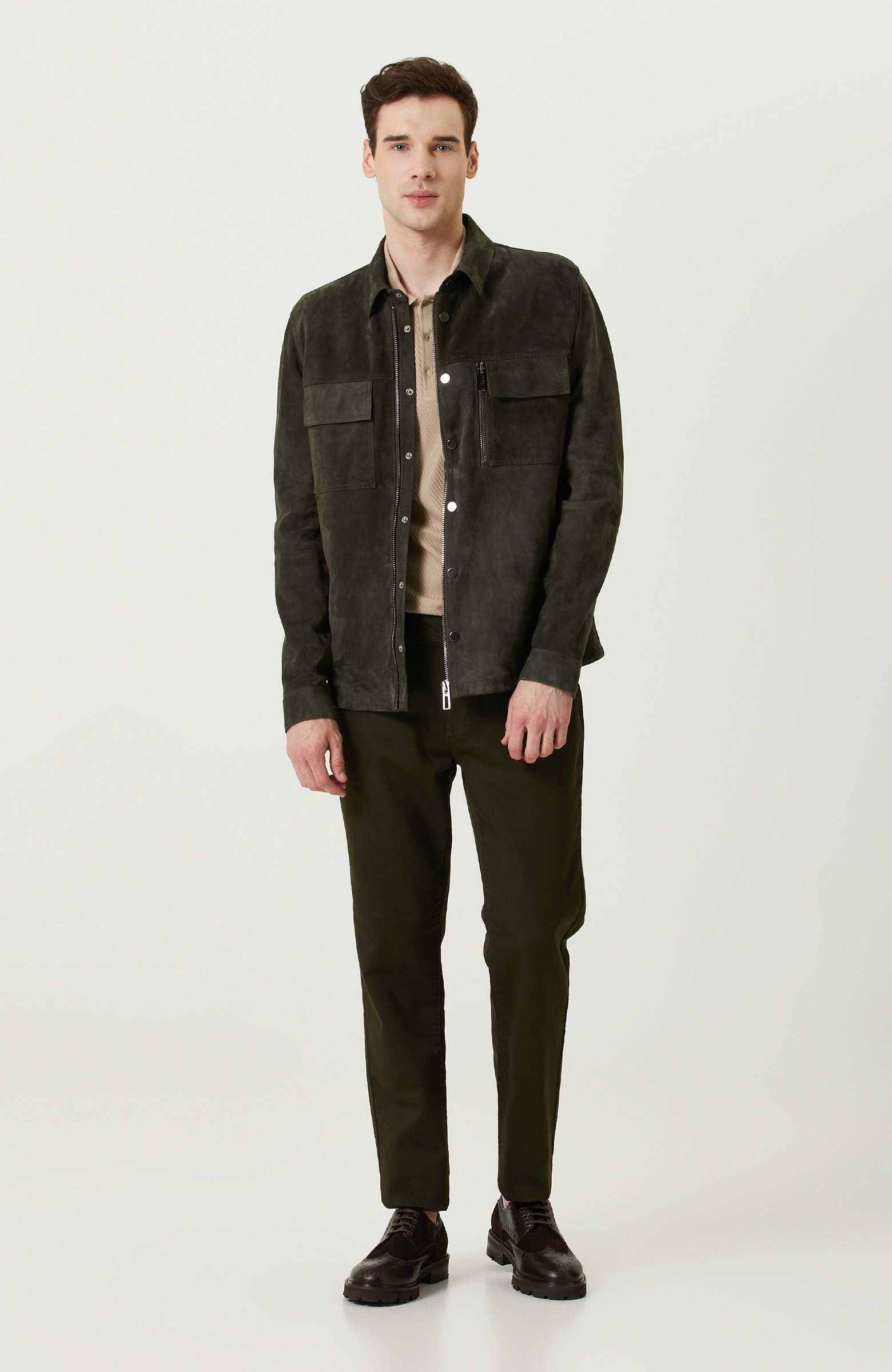 Haki Süet Deri Gömlek