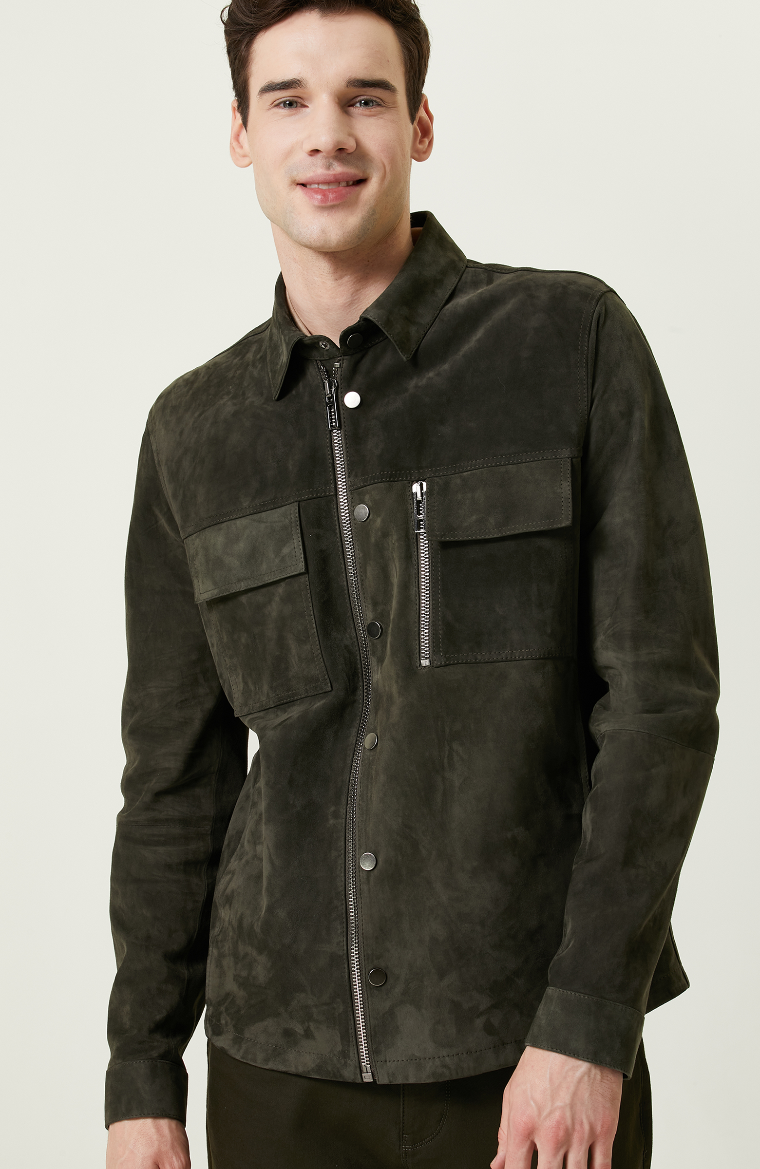 Haki Süet Deri Gömlek