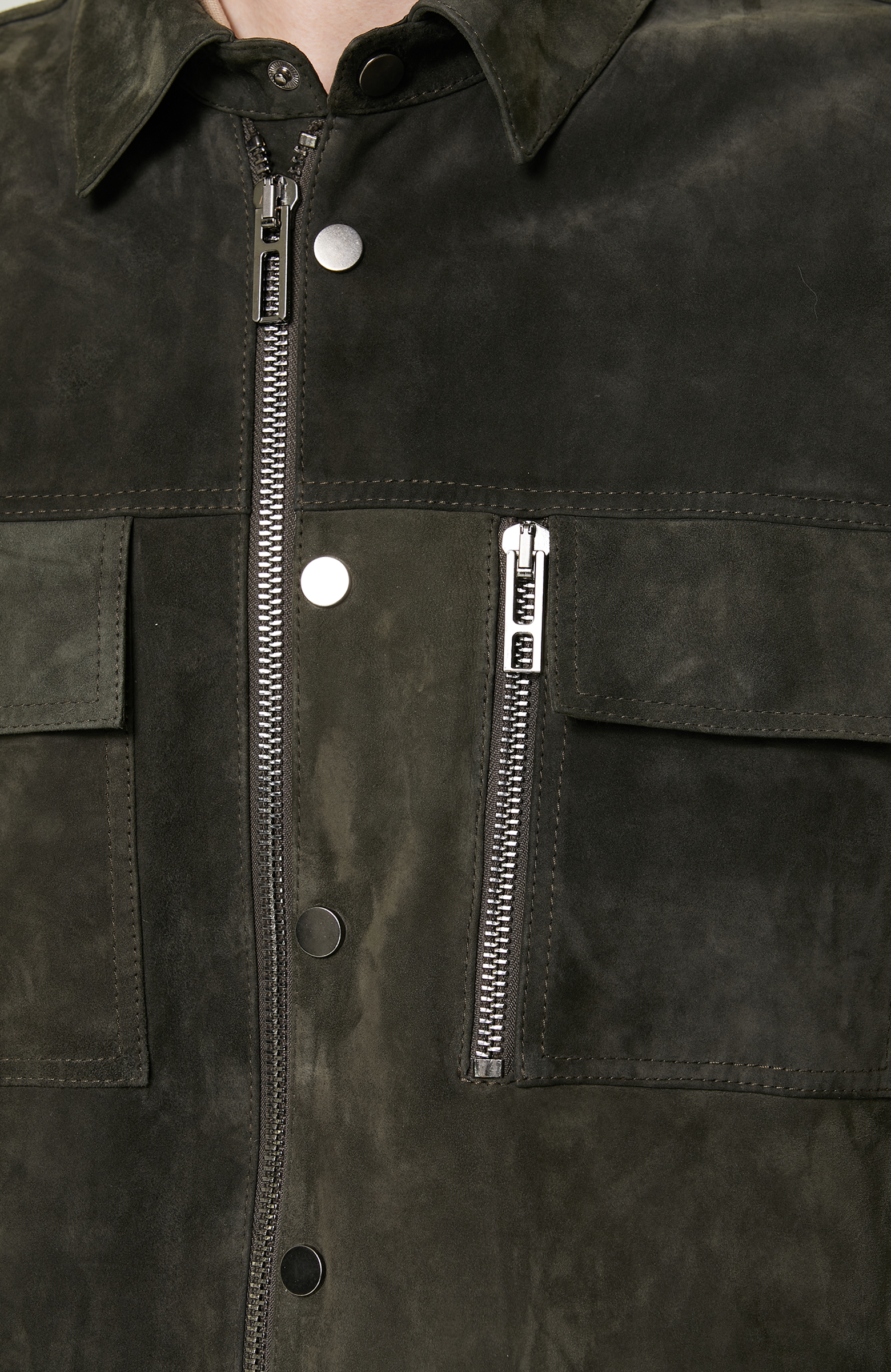 Haki Süet Deri Gömlek