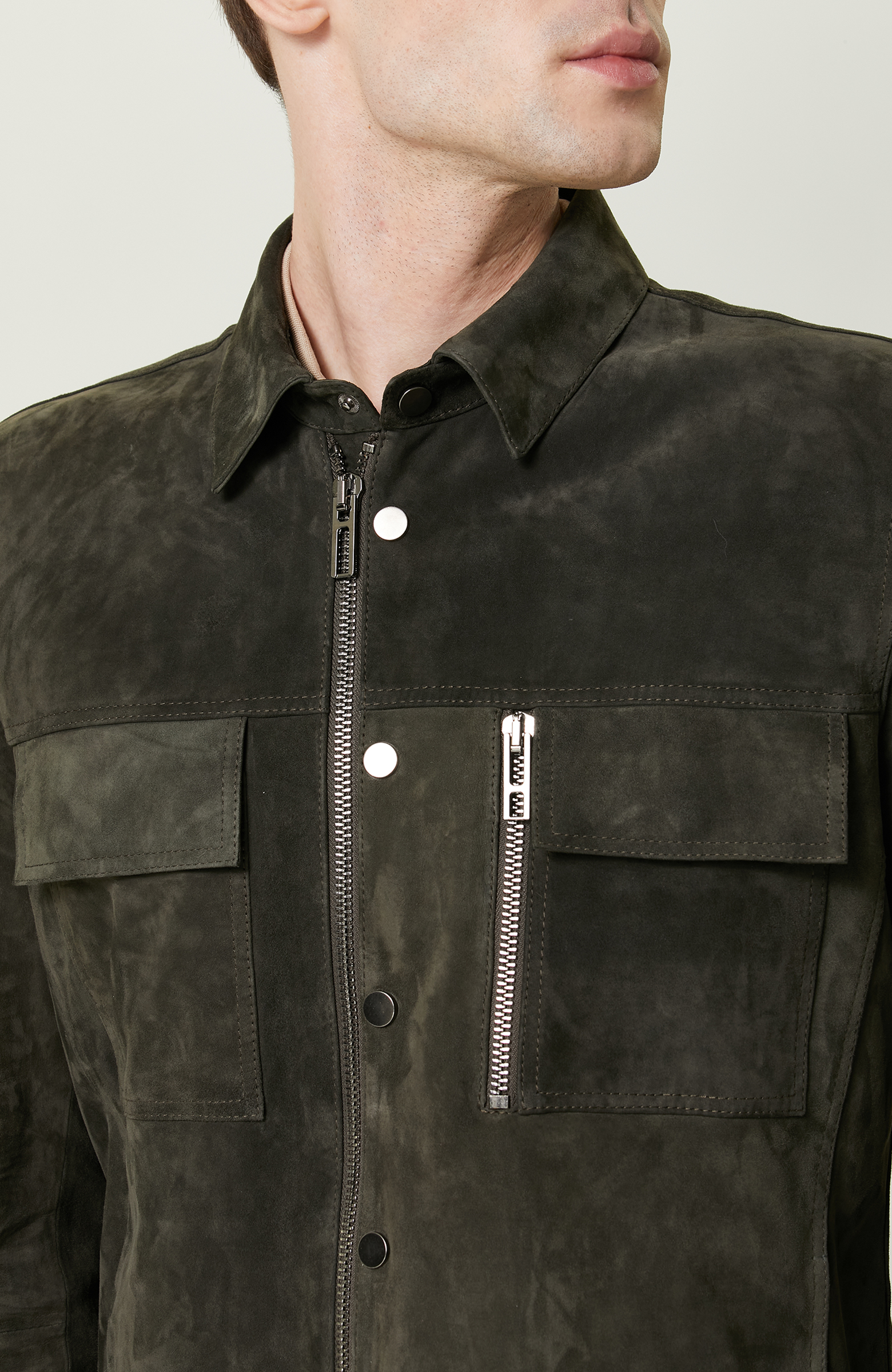 Haki Süet Deri Gömlek