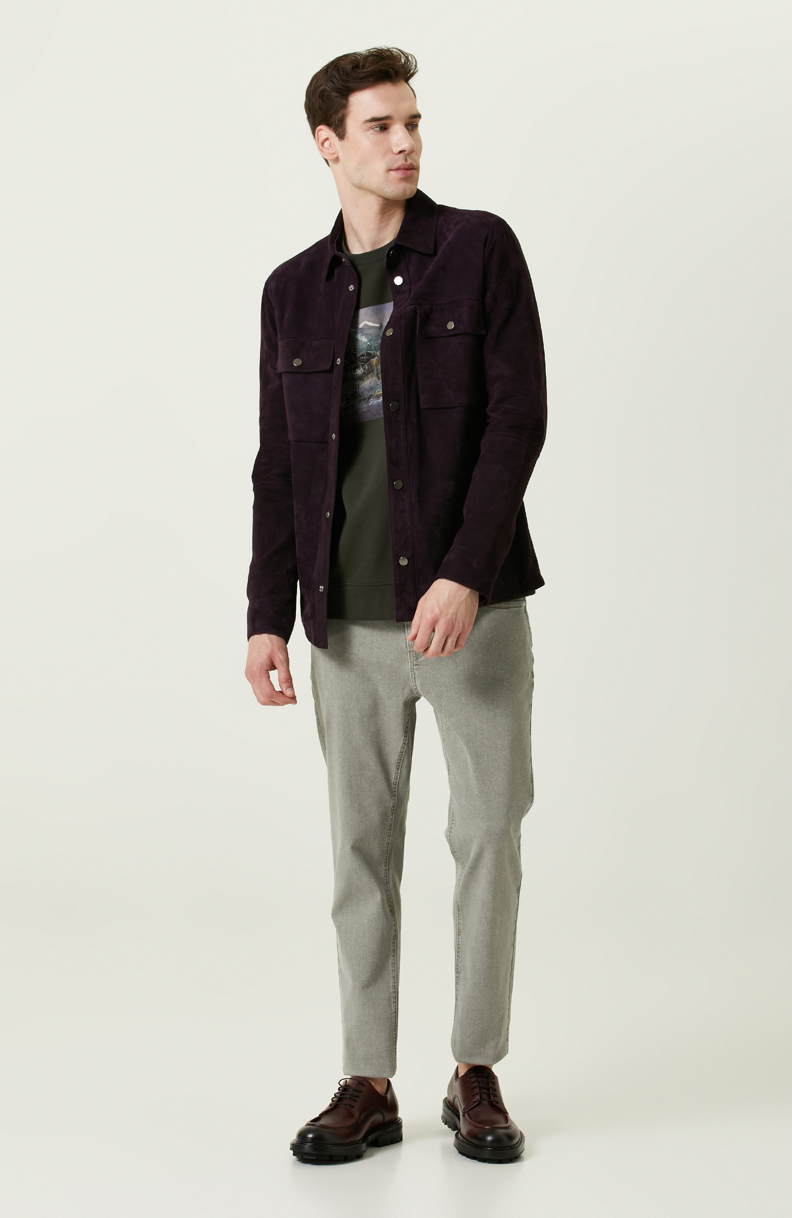 Mor Süet Deri Gömlek