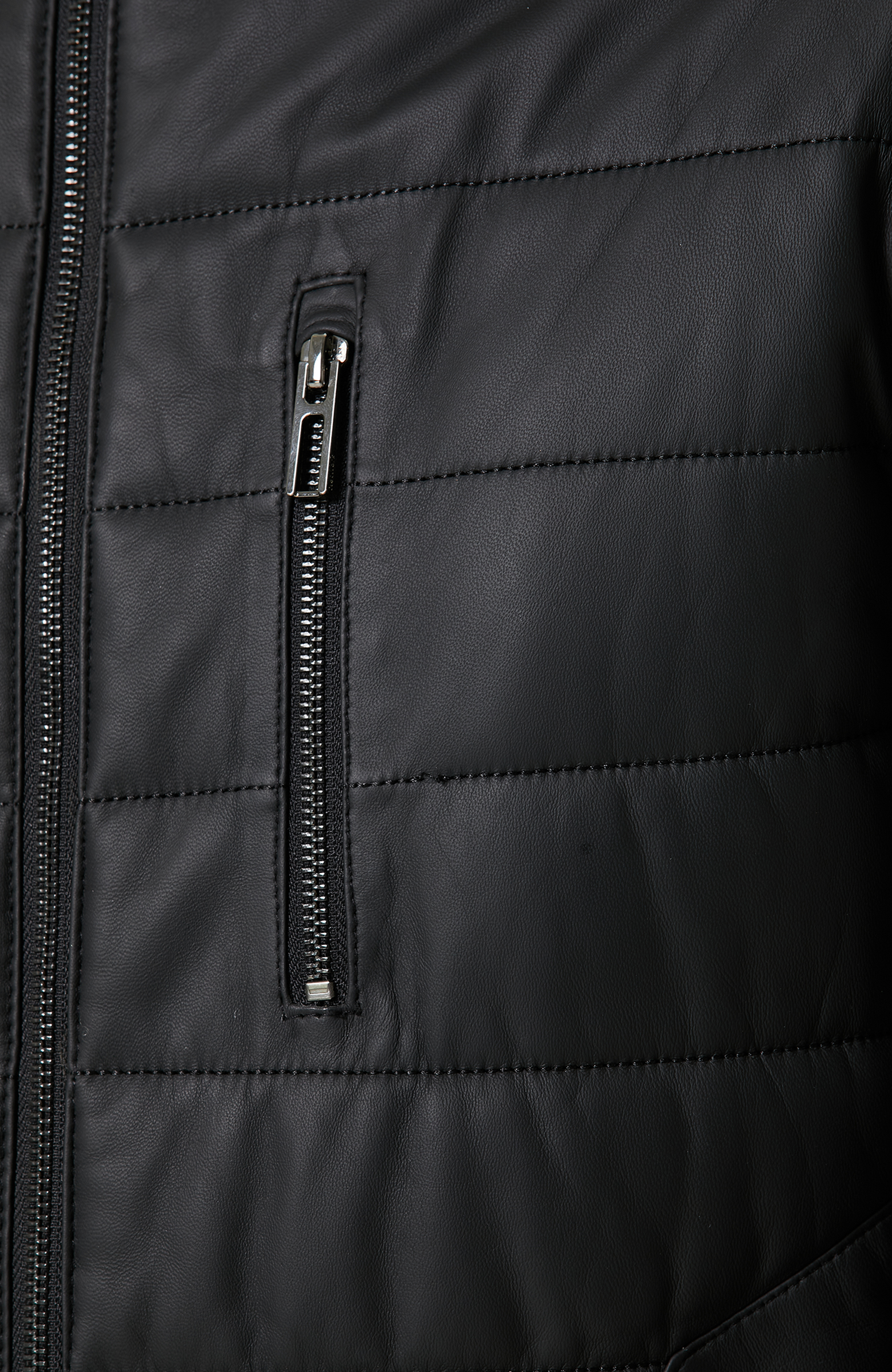 Dik Yaka Siyah Deri Mont