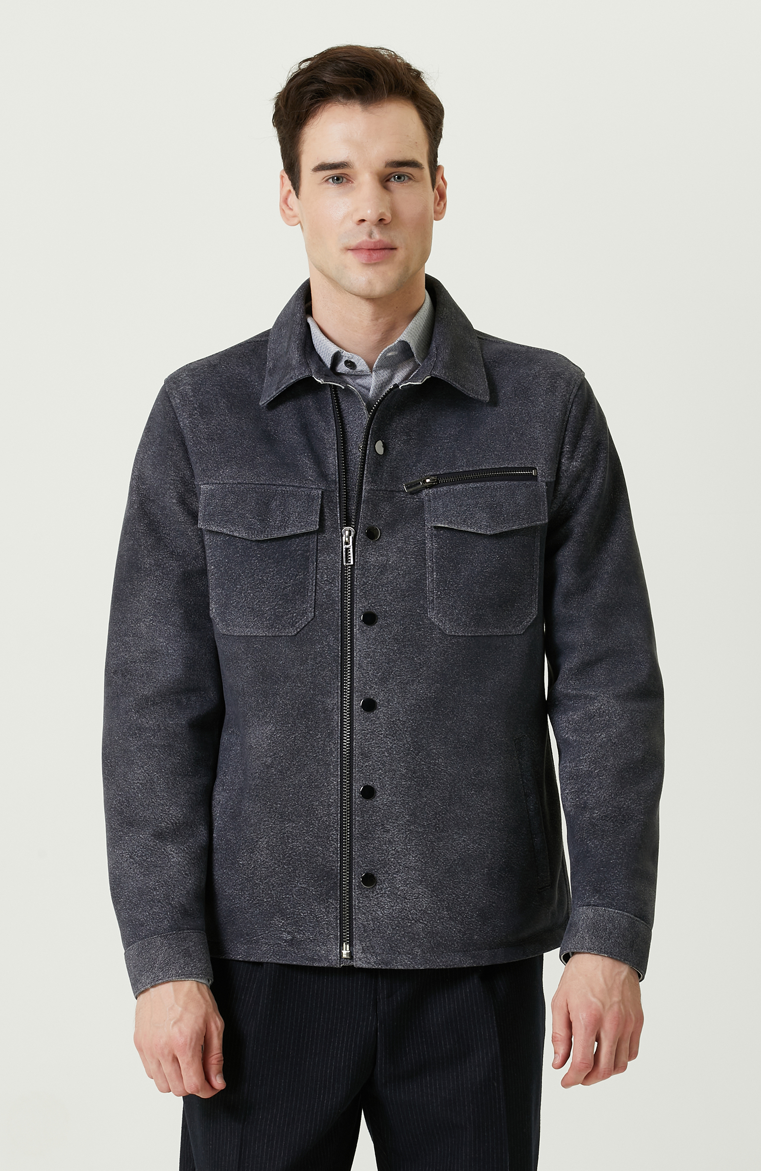 İndigo Süet Deri Mont